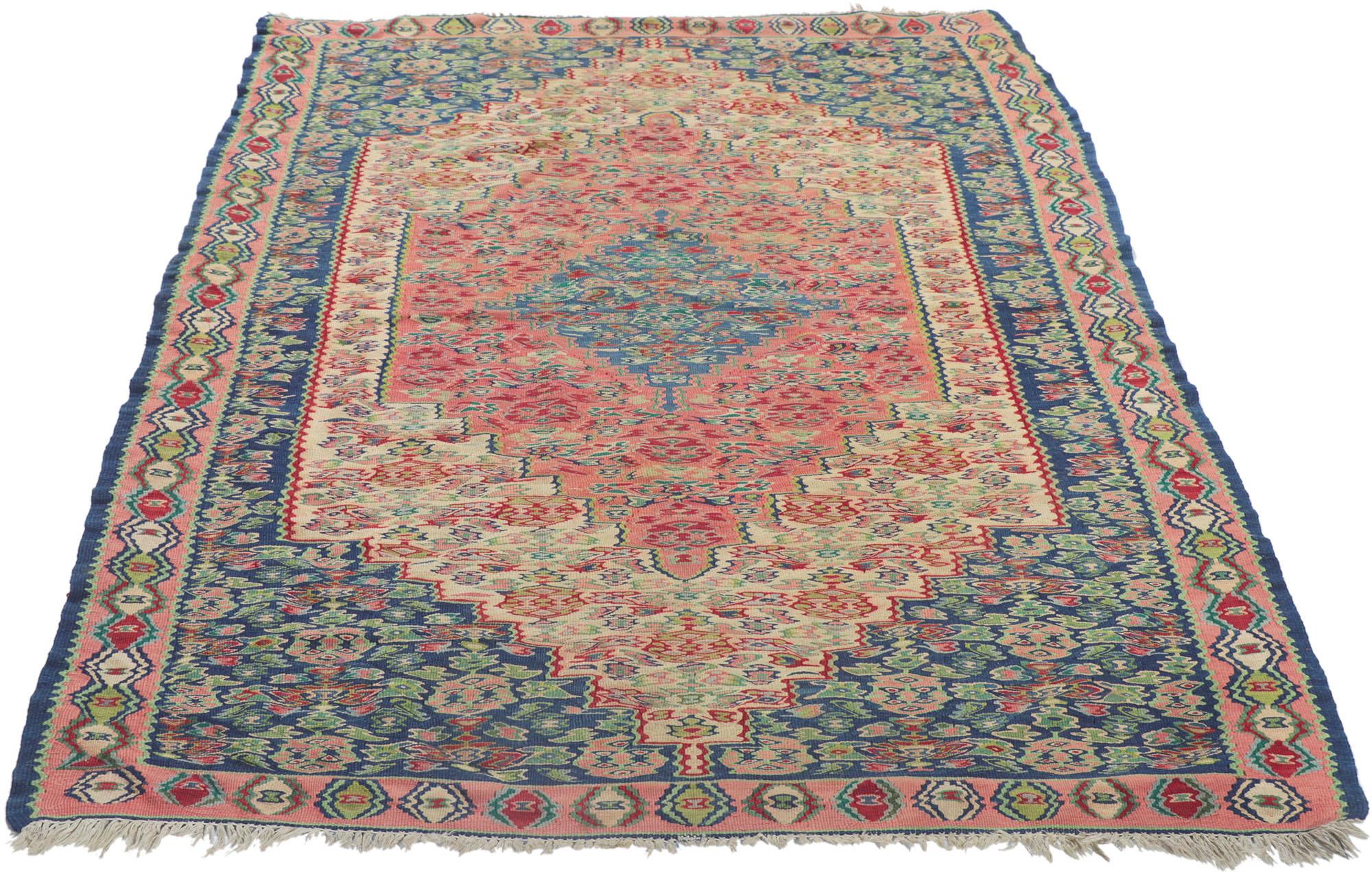 20th Century Vintage Persian Bijar Kilim Rug with Cottage Style For Sale