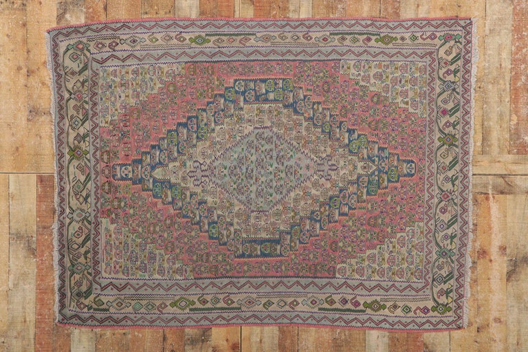 Vintage Persian Bijar Kilim Rug with Cottage Style For Sale 2