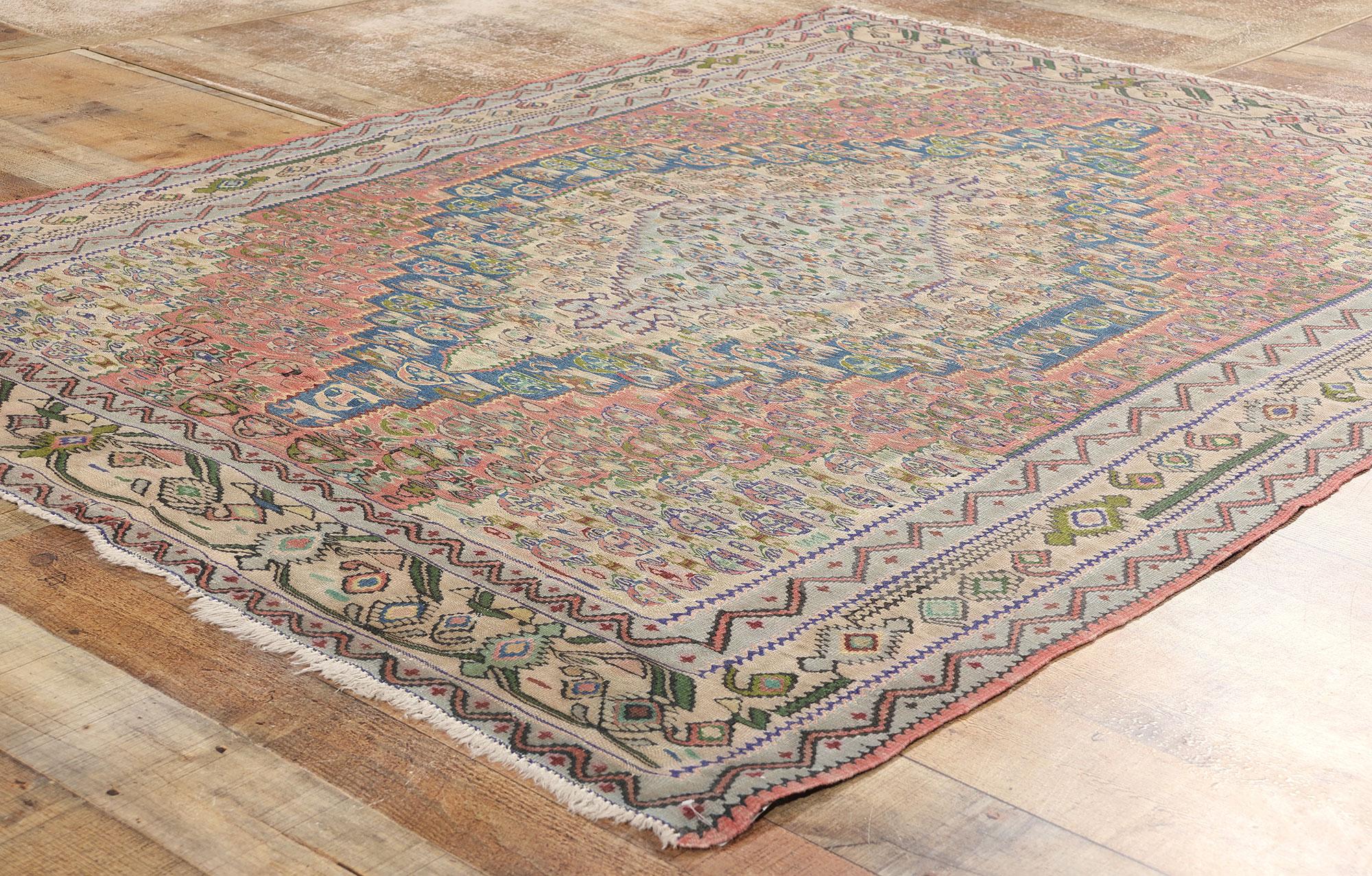 Vintage Persian Floral Bijar Kilim Rug, Bidjar Flatweave Carpet For Sale 1