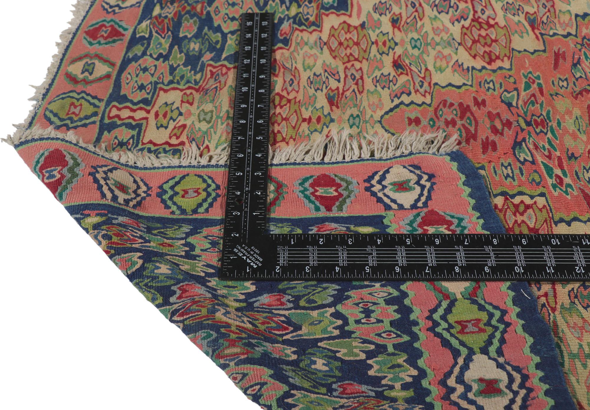 Vintage Persian Bijar Kilim Rug with Cottage Style For Sale 2