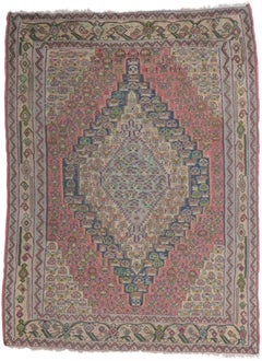 Vintage Persian Bijar Kilim Rug with Cottage Style