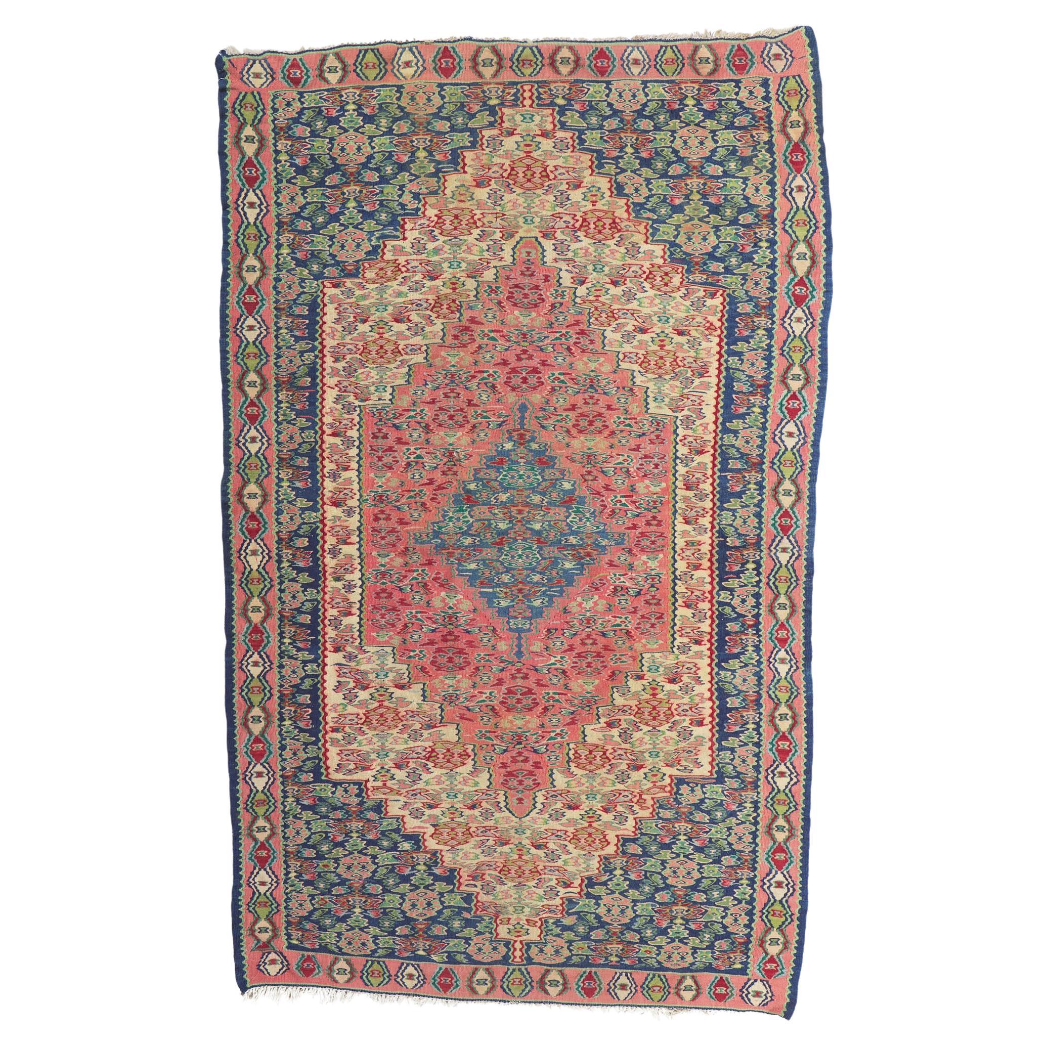 Vintage Persian Bijar Kilim Rug with Cottage Style For Sale