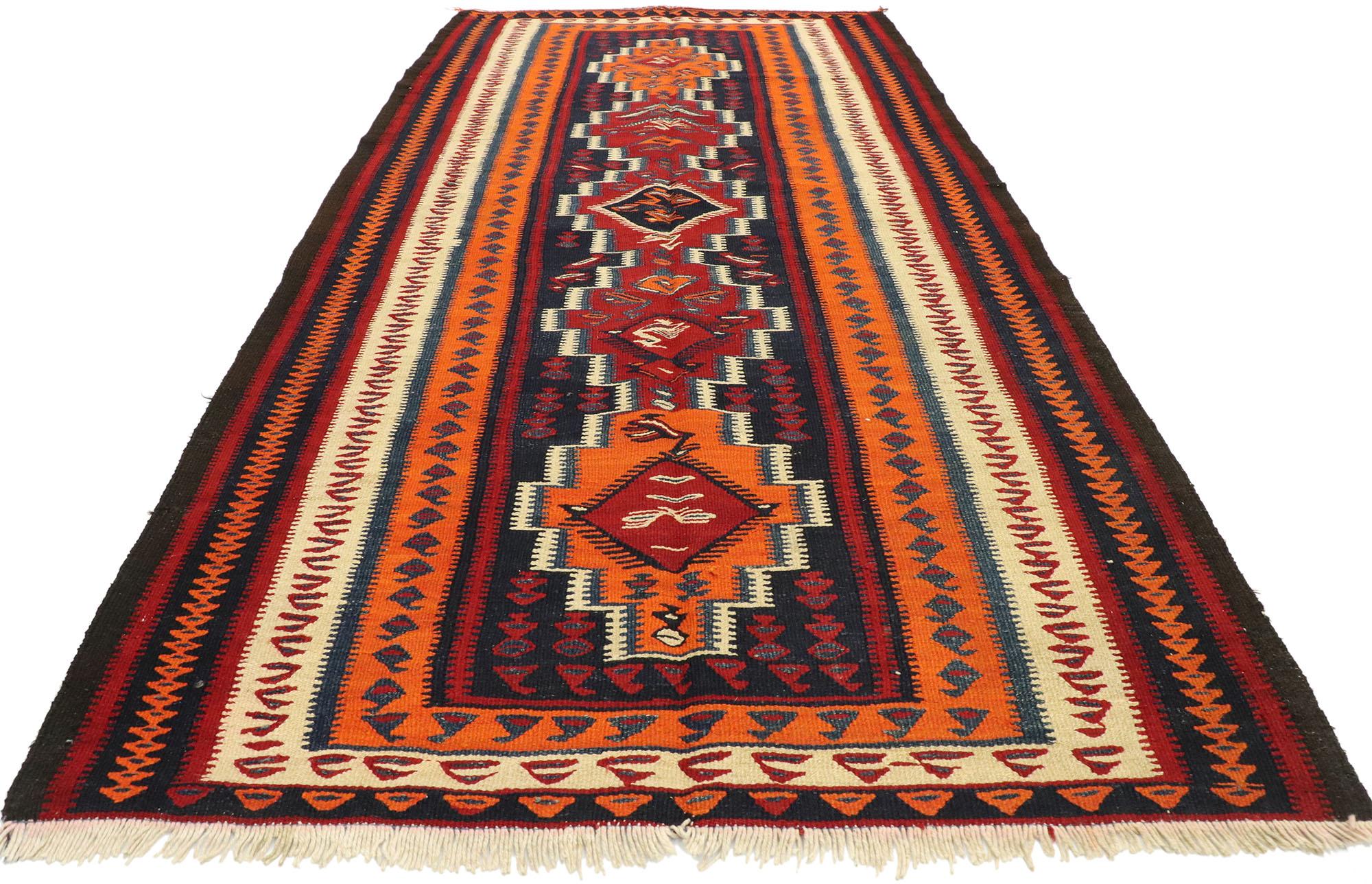 Hand-Woven Vintage Persian Bijar Kilim Rug with Modern Northwestern Tribal Style For Sale