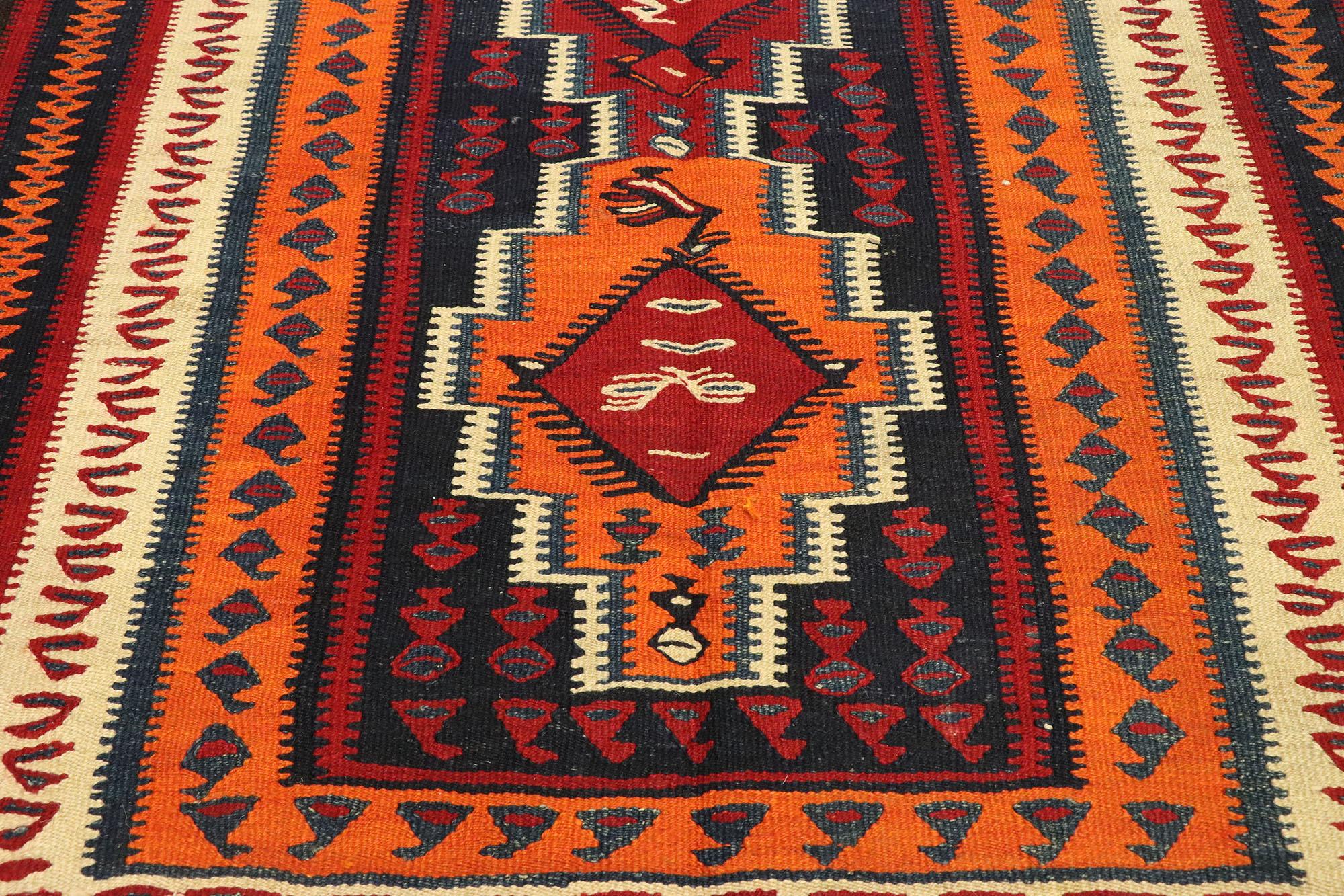 Vintage Persian Bijar Kilim Rug with Modern Northwestern Tribal Style In Good Condition For Sale In Dallas, TX