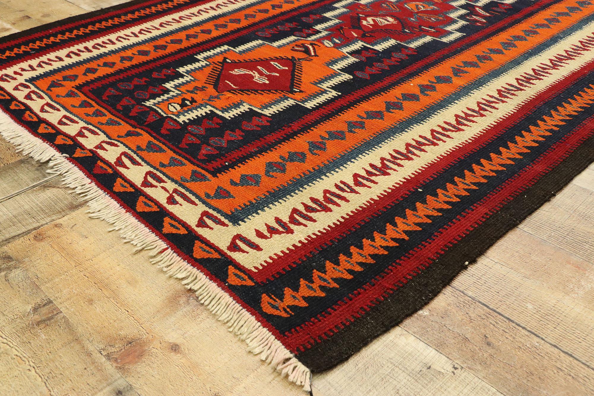 20th Century Vintage Persian Bijar Kilim Rug with Modern Northwestern Tribal Style For Sale