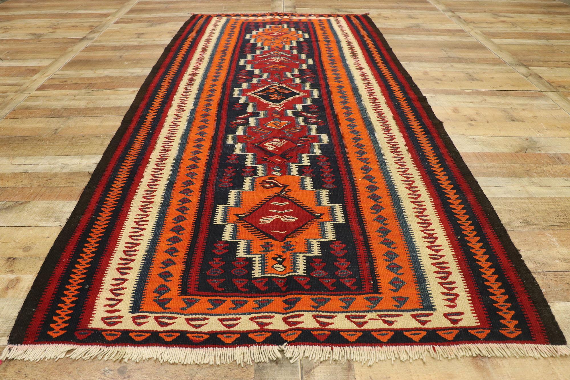 Wool Vintage Persian Bijar Kilim Rug with Modern Northwestern Tribal Style For Sale