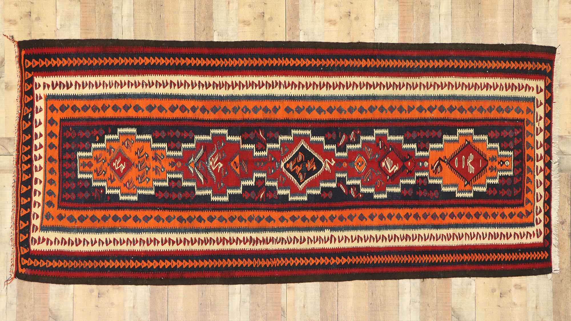 Vintage Persian Bijar Kilim Rug with Modern Northwestern Tribal Style For Sale 1