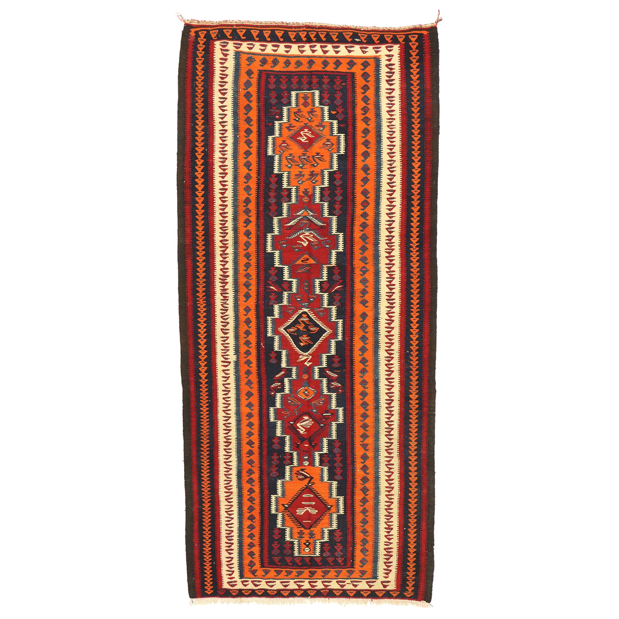 Vintage Persian Bijar Kilim Rug with Modern Northwestern Tribal Style