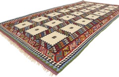 Vintage Persian Bijar Kilim Rug, Tribal Enchantment Meets Nomadic Charm