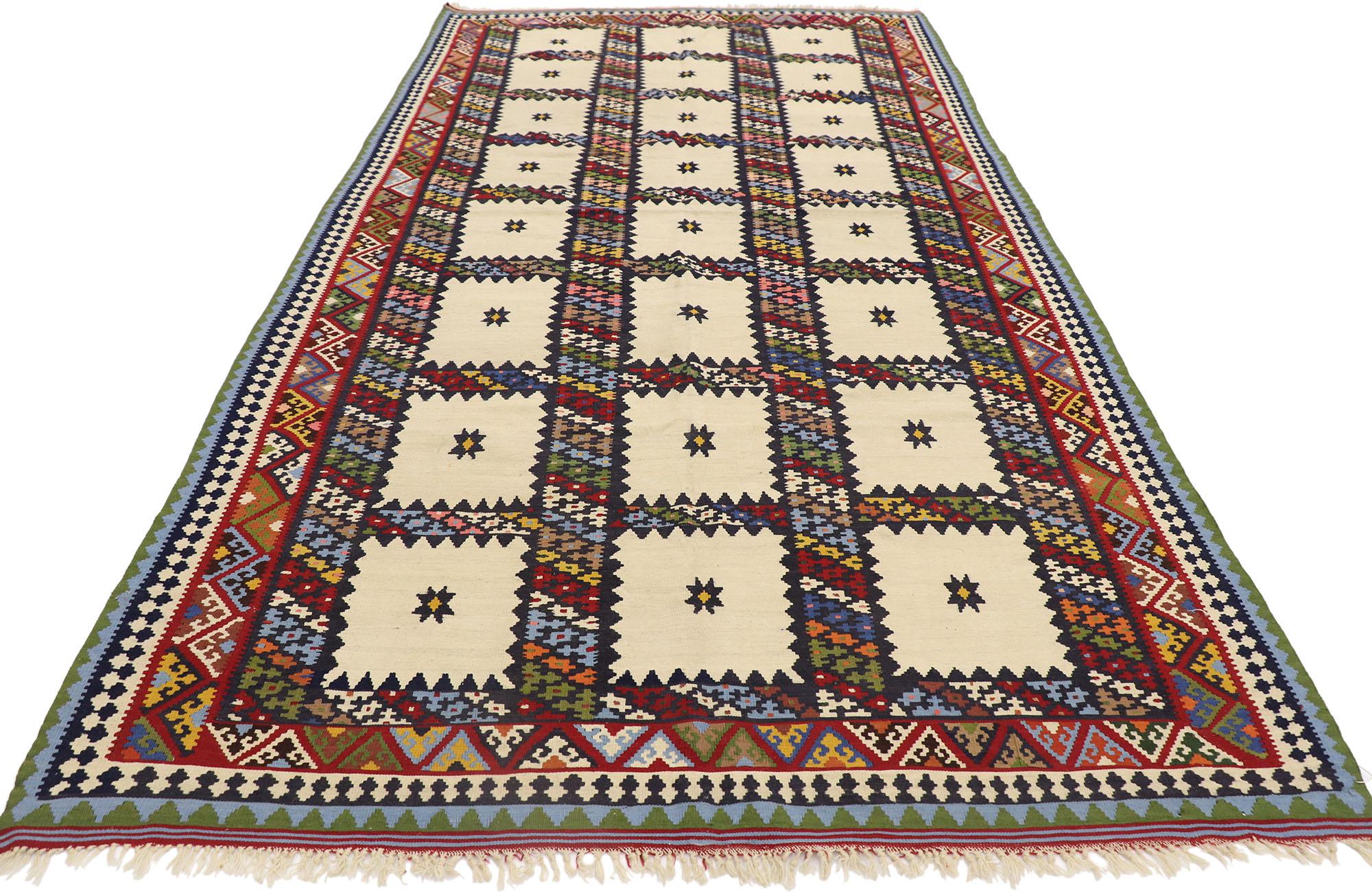 Hand-Woven Vintage Persian Bijar Kilim Rug, Tribal Enchantment Meets Nomadic Charm For Sale
