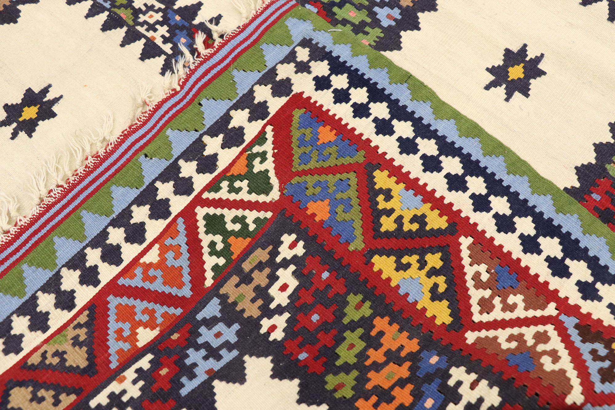 20th Century Vintage Persian Bijar Kilim Rug, Tribal Enchantment Meets Nomadic Charm For Sale