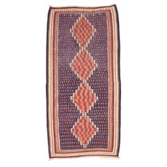 Used Persian Bijar Kilim Rug, Nomadic Charm Meets Tribal Enchantment