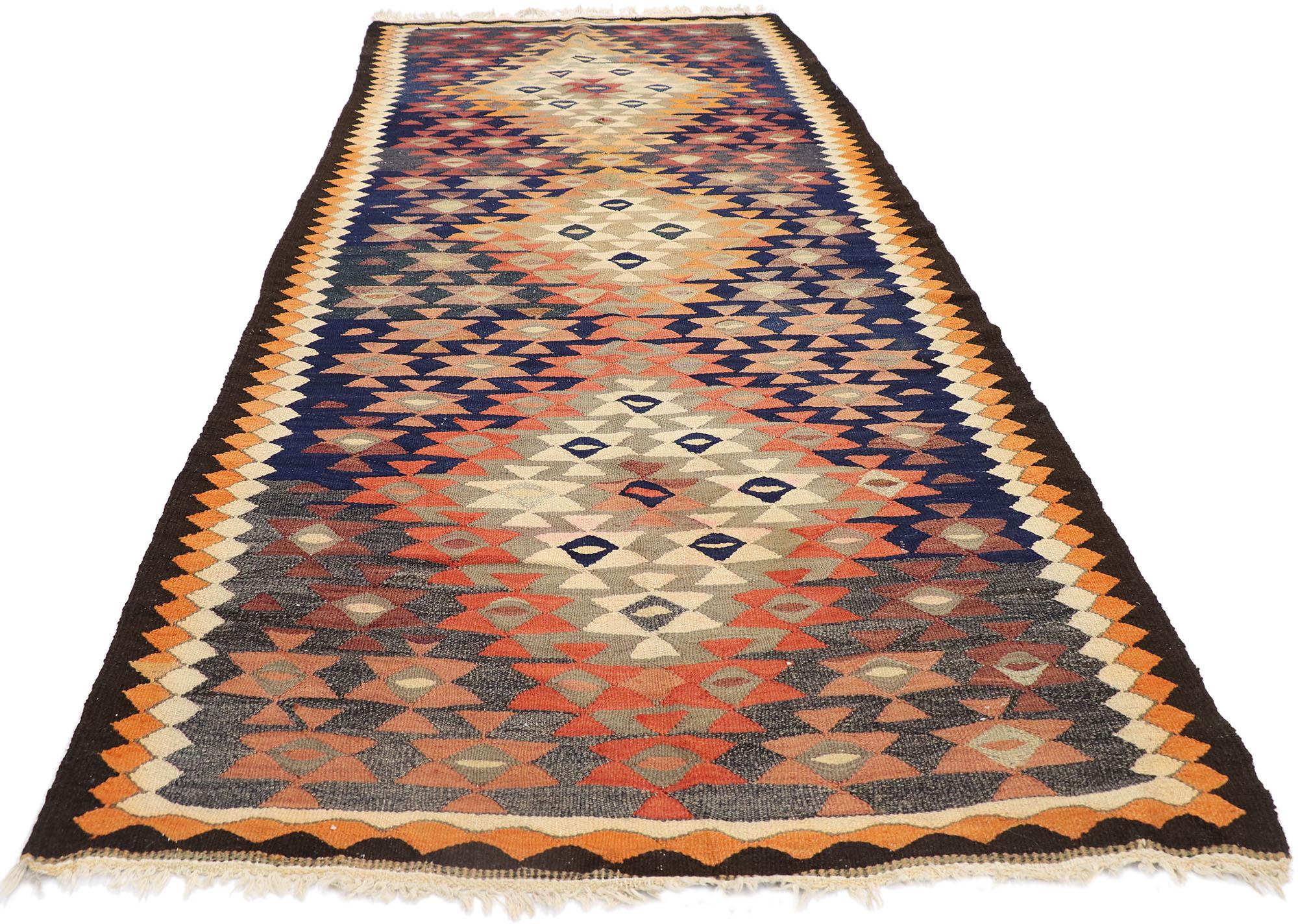 Hand-Woven Vintage Persian Bijar Kilim Rug, Tribal Enchantment Meets Southwest Desert Chic For Sale