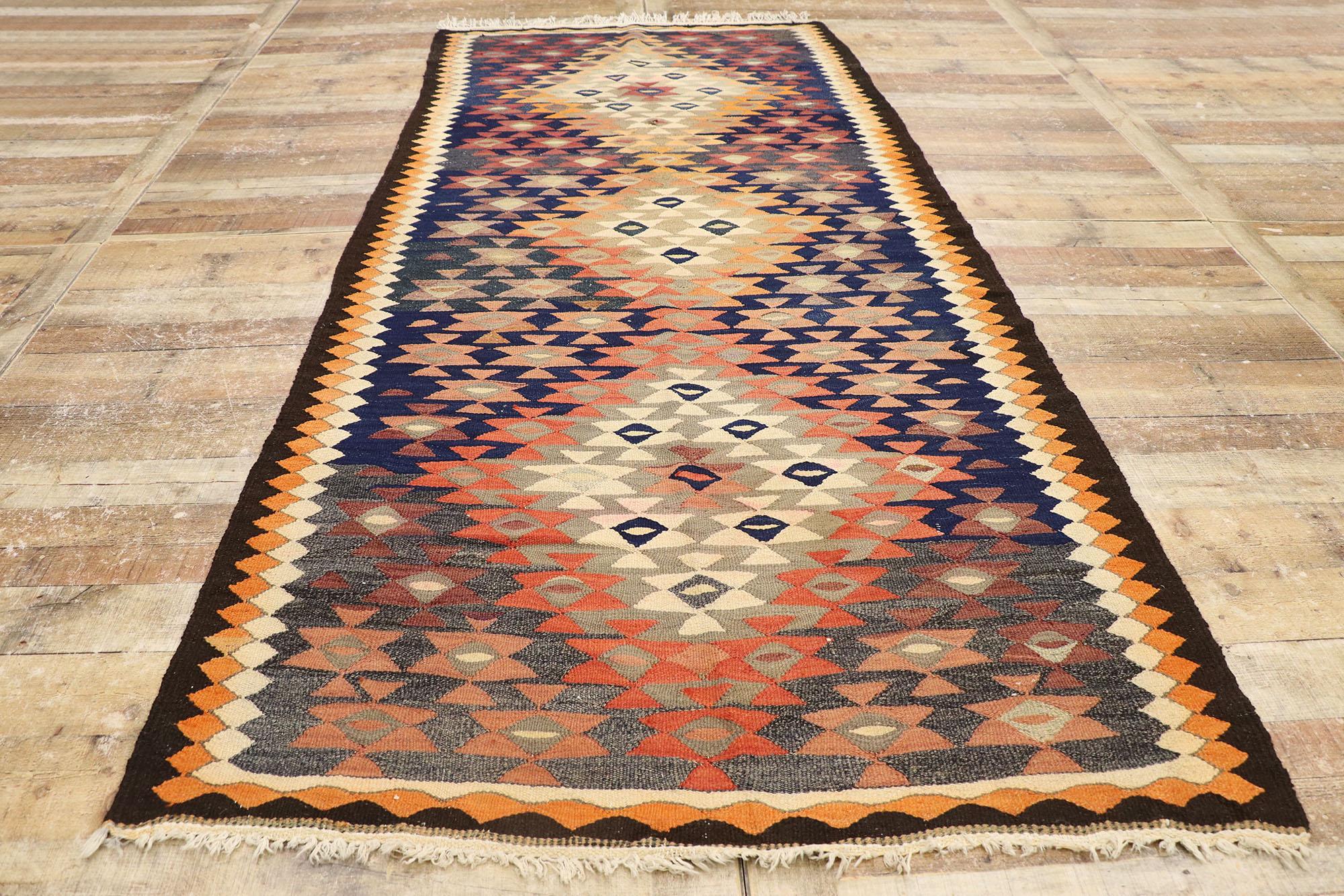 Vintage Persian Bijar Kilim Rug, Tribal Enchantment Meets Southwest Desert Chic For Sale 1