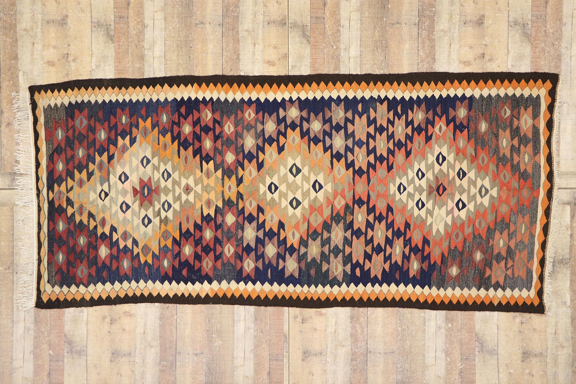 Vintage Persian Bijar Kilim Rug, Tribal Enchantment Meets Southwest Desert Chic For Sale 2