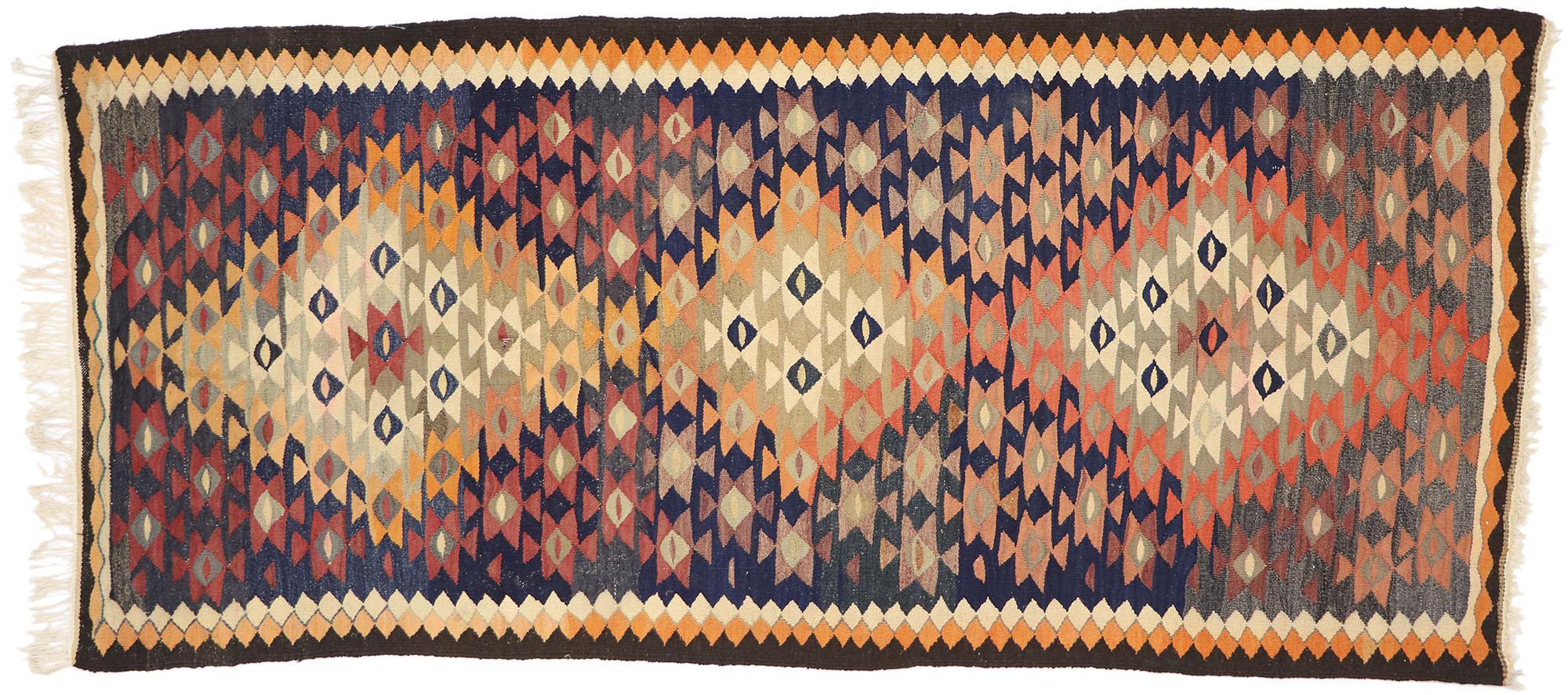 Vintage Persian Bijar Kilim Rug, Tribal Enchantment Meets Southwest Desert Chic For Sale 3