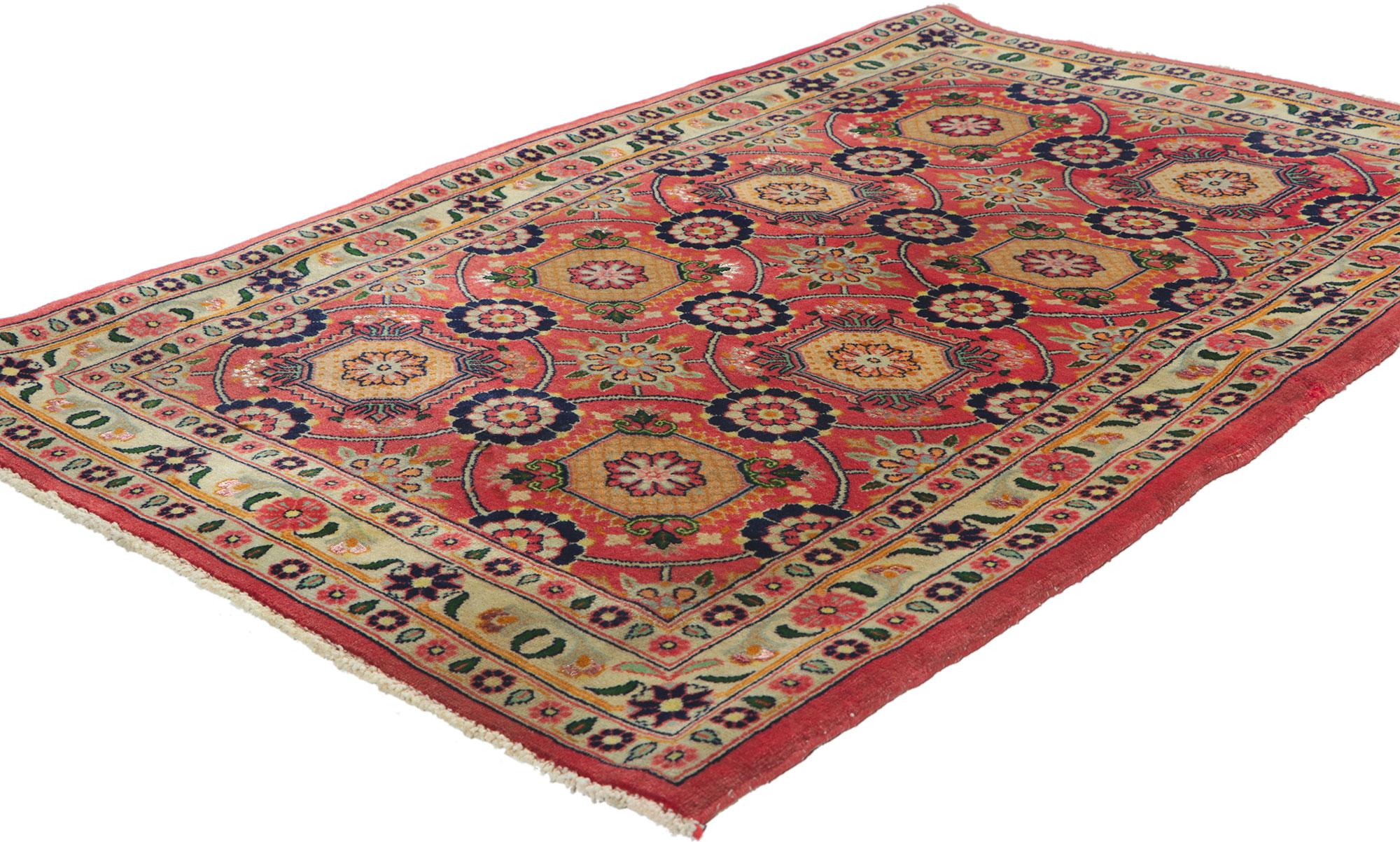 61041 Vintage Persian Bijar Rug, 02'07 x 03'11. Embark on an enchanting odyssey of Moorish elegance with this hand-knotted wool vintage Persian Bijar rug. This magical carpet ride is a voyage into a world awash with hues reminiscent of Islamic tile