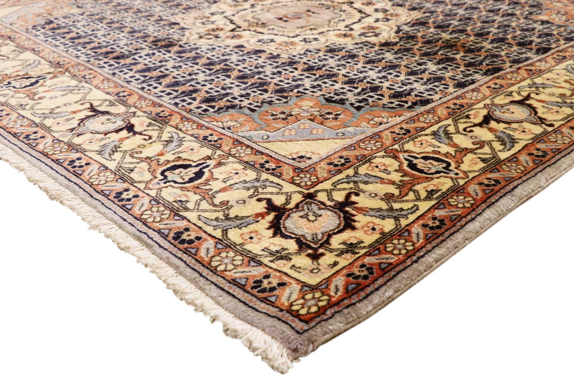 76053 Vintage Persian Bijar Rug, 06'04 x 06'06. With its timeless style, incredible detail and texture, this hand knotted wool vintage Persian Bijar rug is a captivating vision of woven beauty. The eye-catching lattice design and sophisticated color