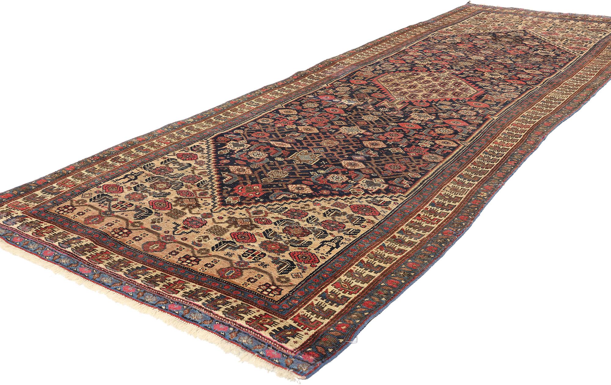 78754 Antique Persian Bijar Rug Runner, 03'08 x 11'01. Persian Bijar carpet runners, slender and elongated, trace their origins to Bijar in western Iran, celebrated for their unparalleled durability and resilience. These masterpieces are