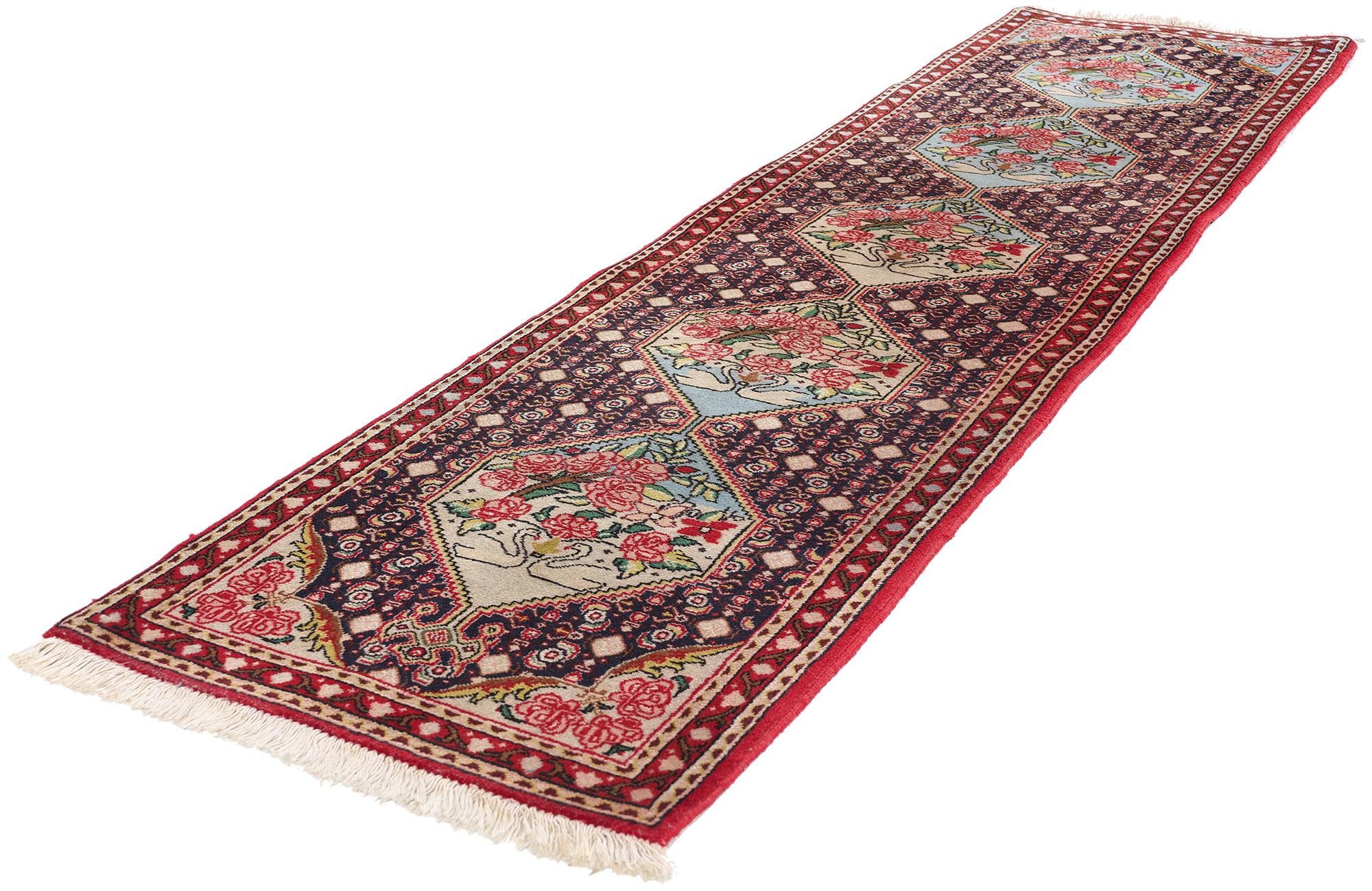 78959 Vintage Persian Bijar Rug Runner, 01'11 x 07'11. This hand-knotted wool vintage Persian Bijar rug runner is a captivating example of traditional Persian craftsmanship, filled with cultural richness and timeless artistry. Known as the “Iron Rug