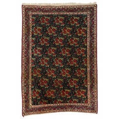 Retro Persian Bijar Rug with Red Roses and Begonias with Traditional Style