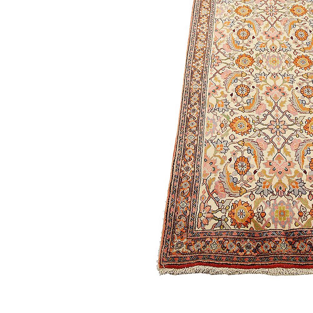 Hand-Woven Vintage Persian Bijar Runner Rug with Pink and Gray Floral Patterns For Sale