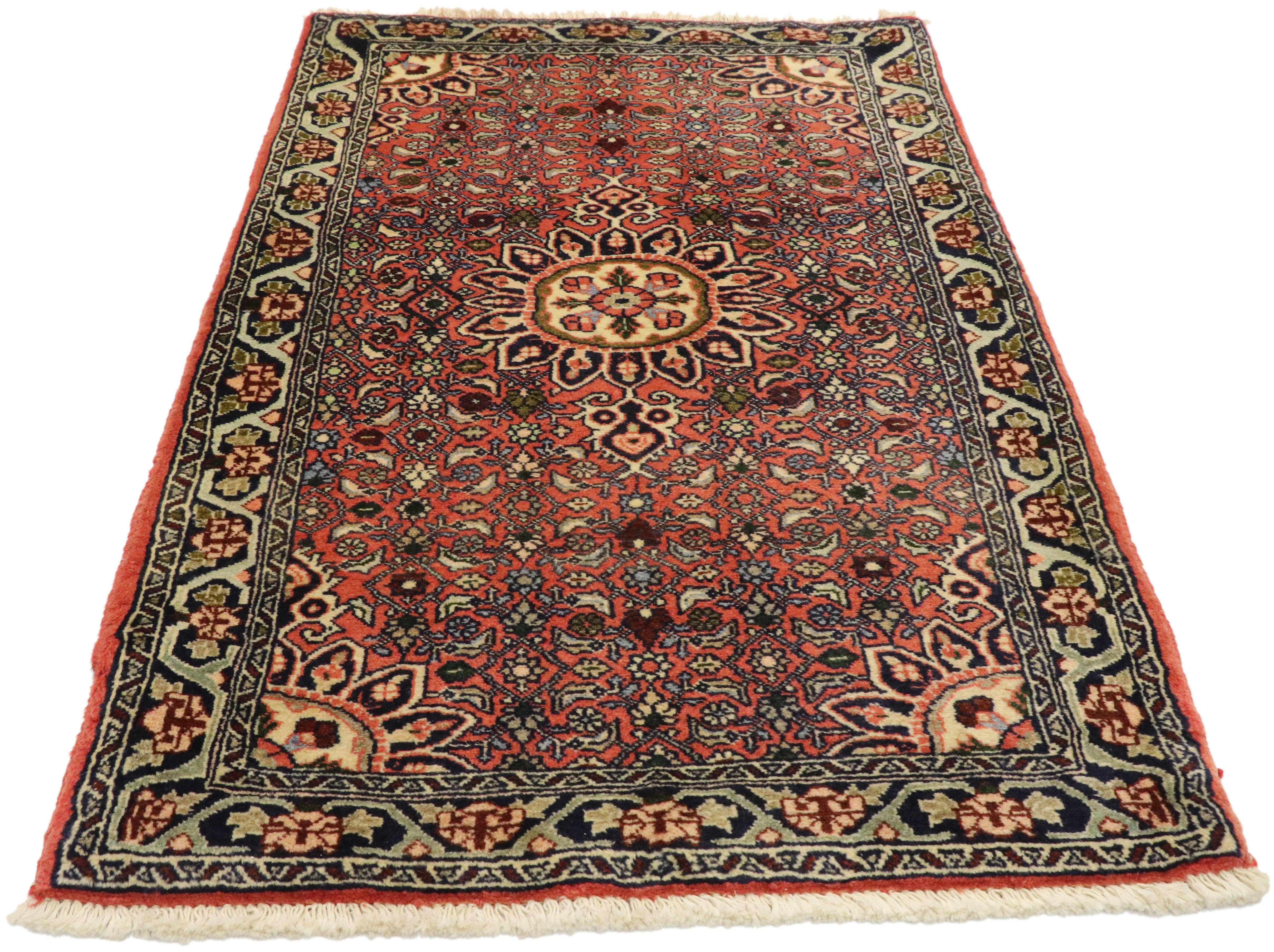 Hand-Knotted Vintage Persian Bijar Scatter Rug with Traditional Modern Style, Accent Rug For Sale