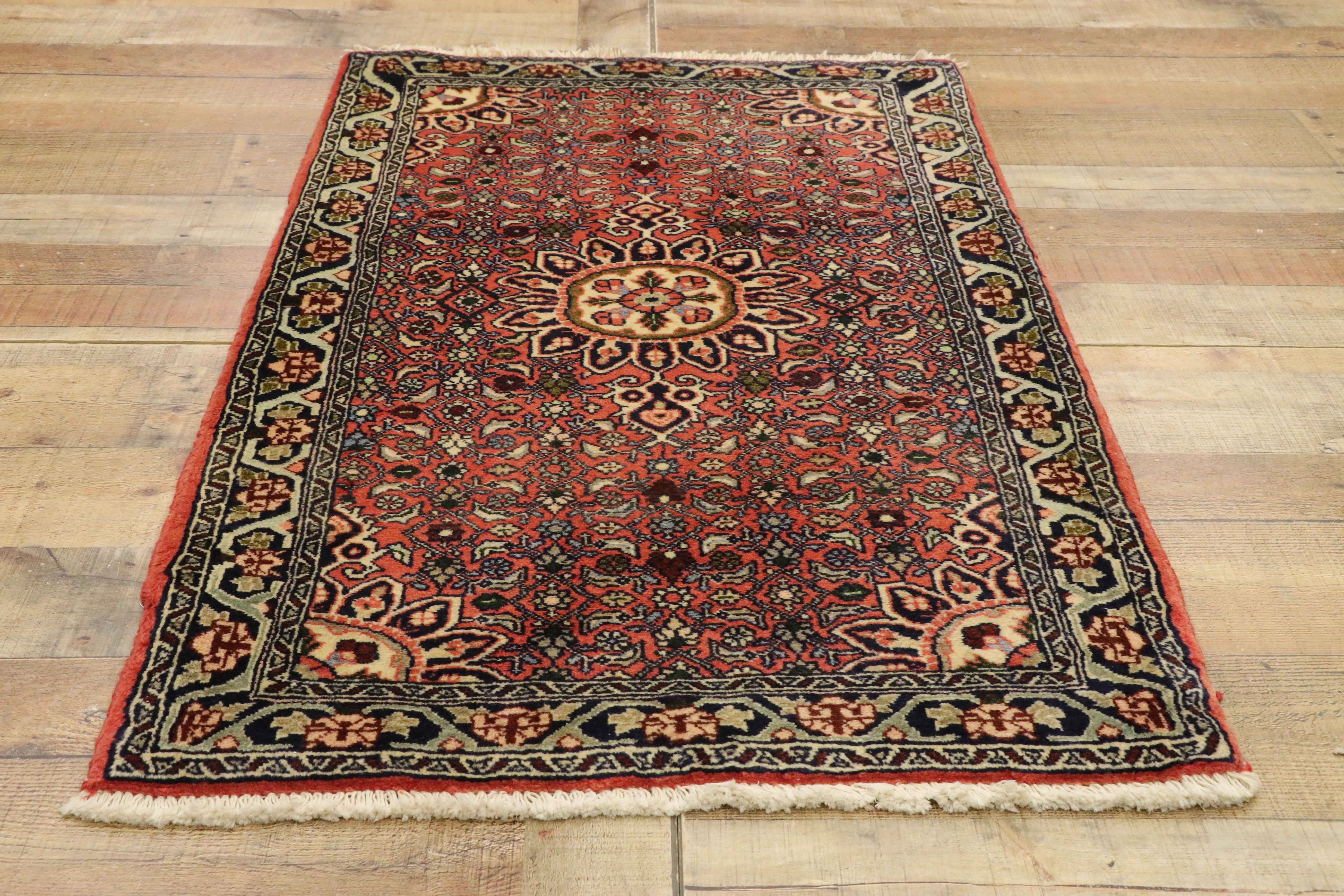 Vintage Persian Bijar Scatter Rug with Traditional Modern Style, Accent Rug For Sale 1