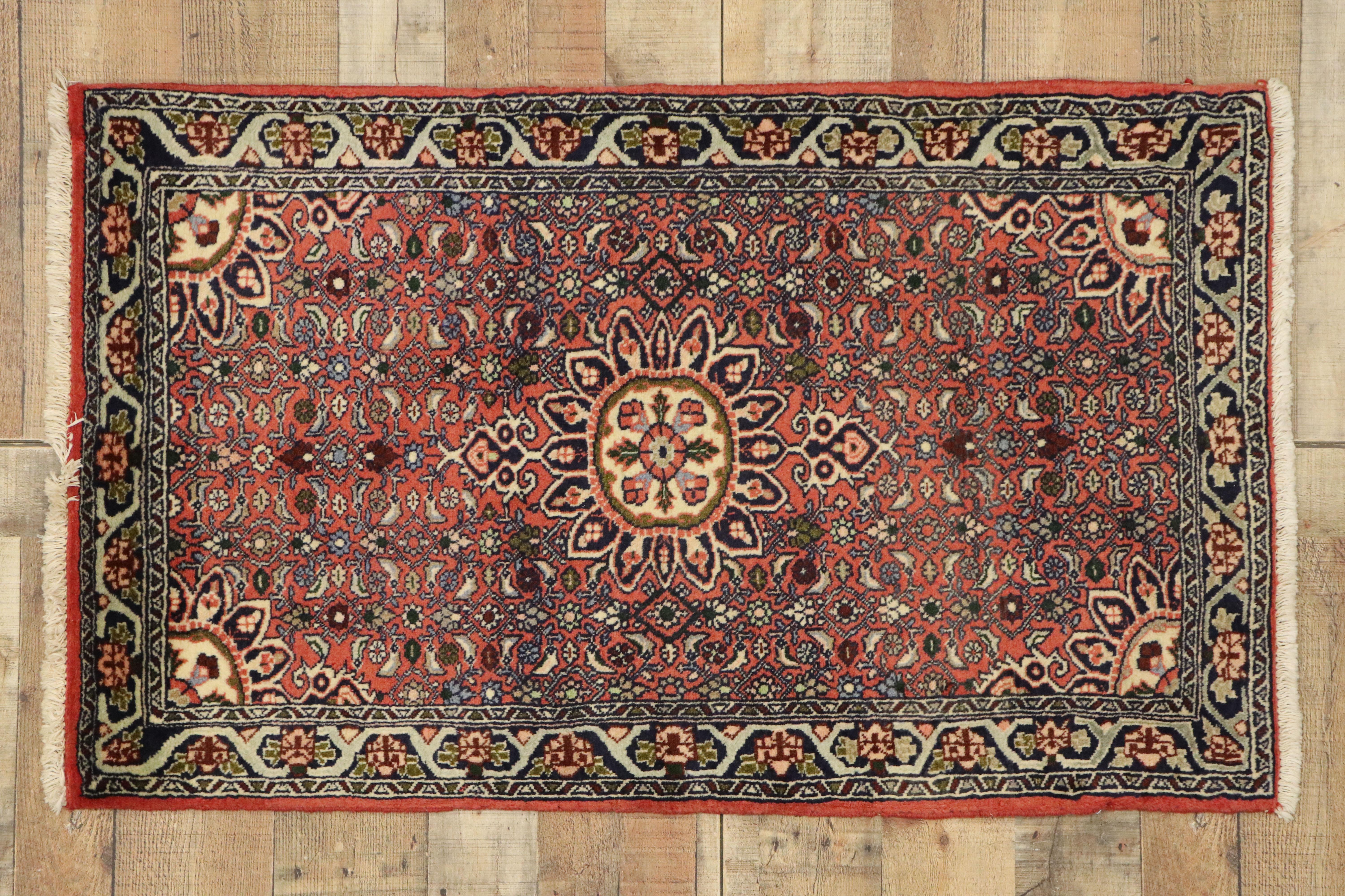 Vintage Persian Bijar Scatter Rug with Traditional Modern Style, Accent Rug For Sale 2