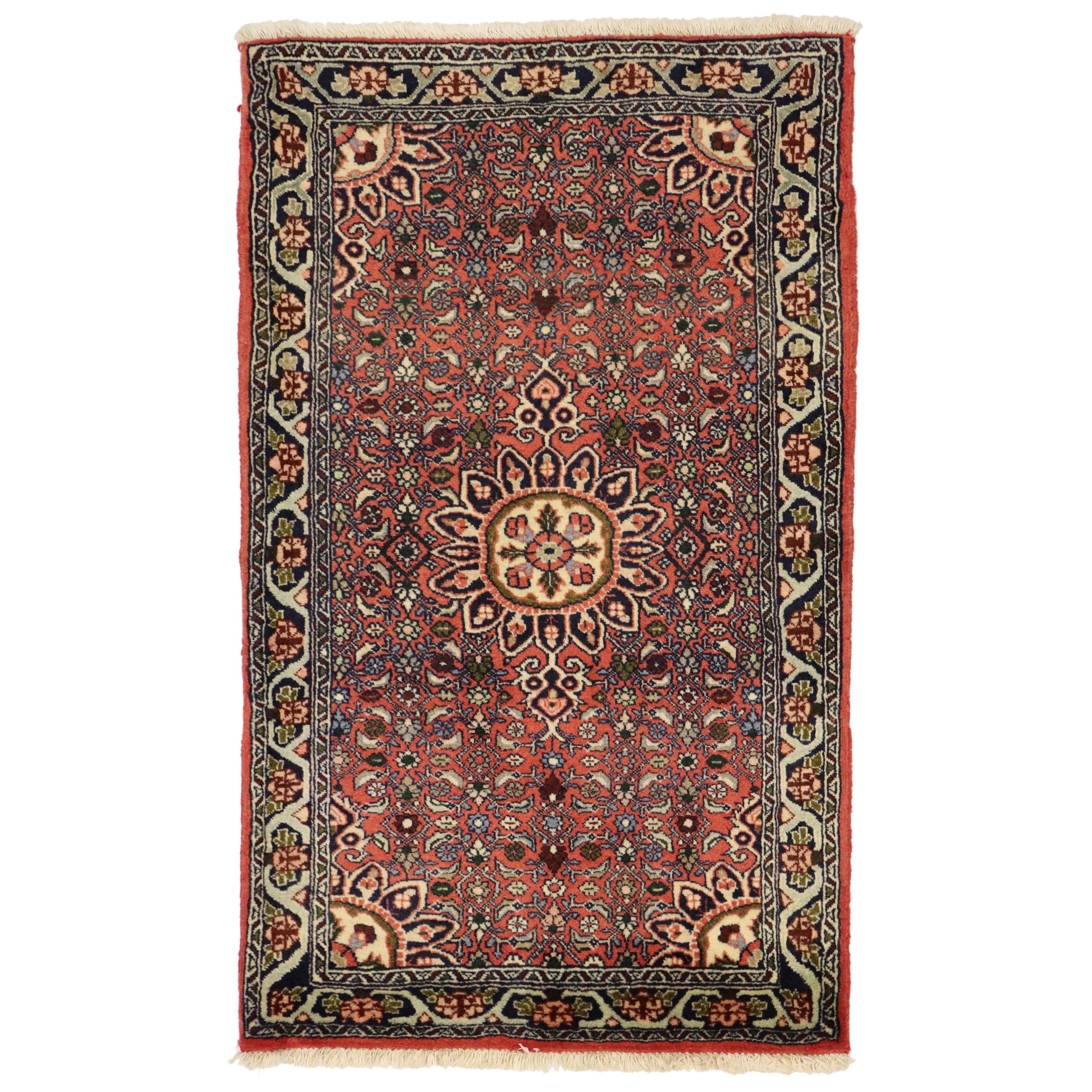 Vintage Persian Bijar Scatter Rug with Traditional Modern Style, Accent Rug For Sale