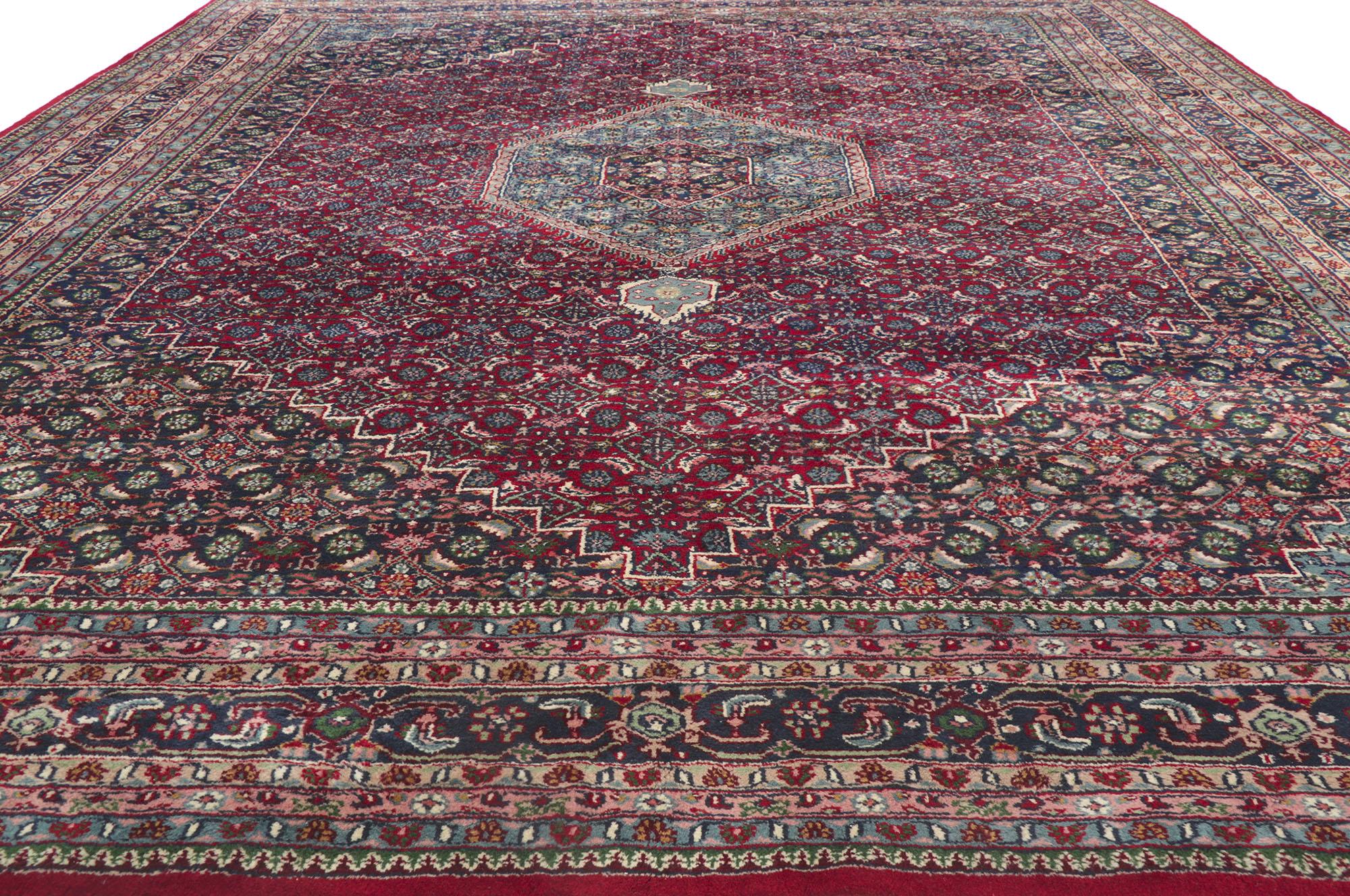 Hand-Knotted Vintage Persian Bijar Style Indian Rug with Herati Design For Sale