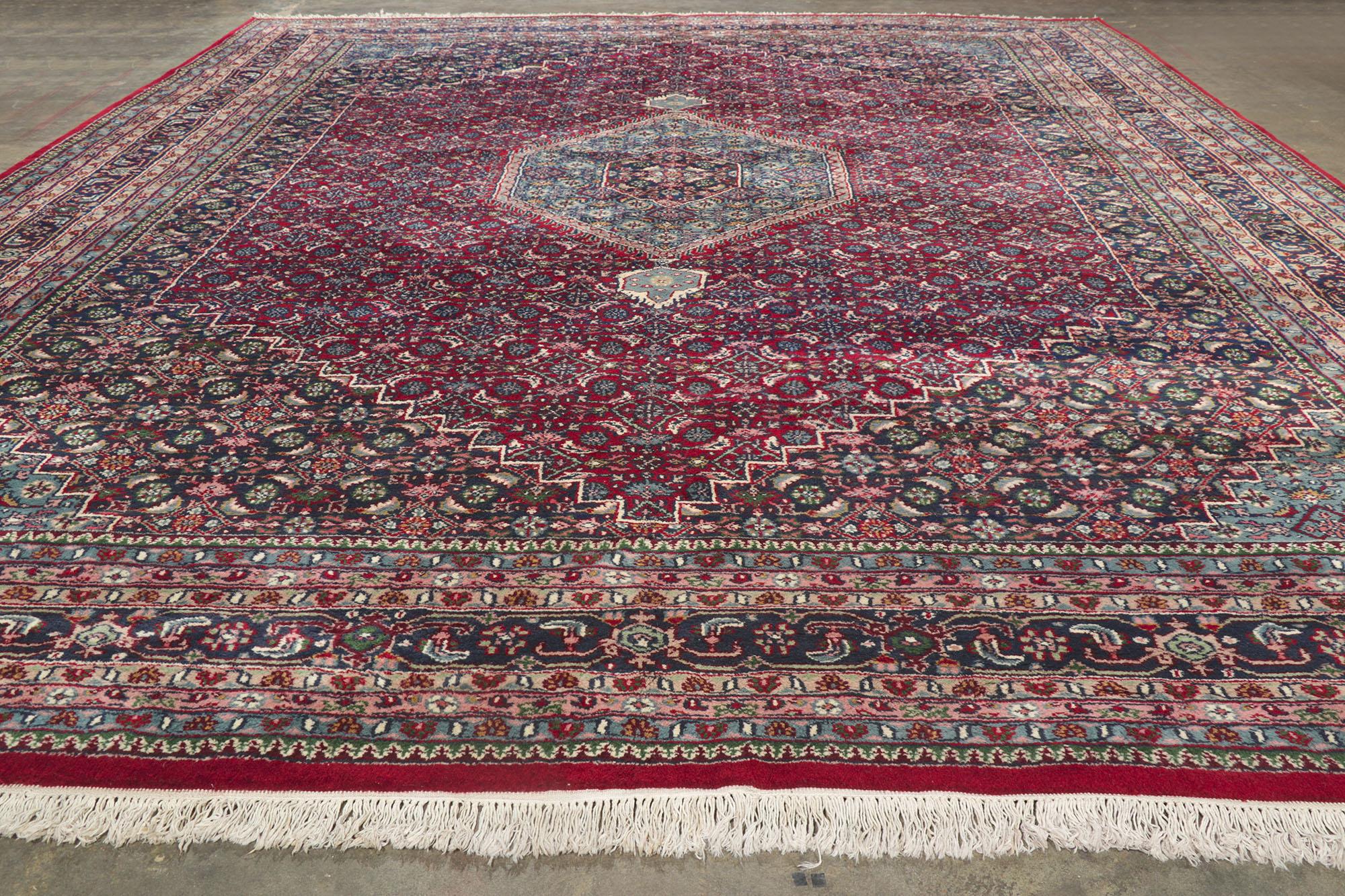 Wool Vintage Persian Bijar Style Indian Rug with Herati Design For Sale