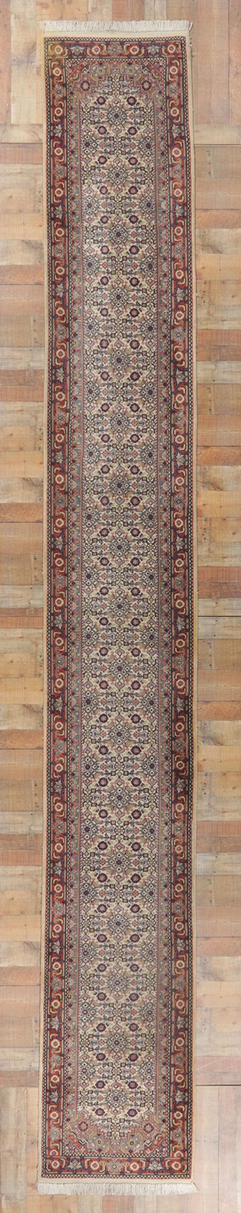 Vintage Persian Bijar Style Indian Runner with Herati Design For Sale 3