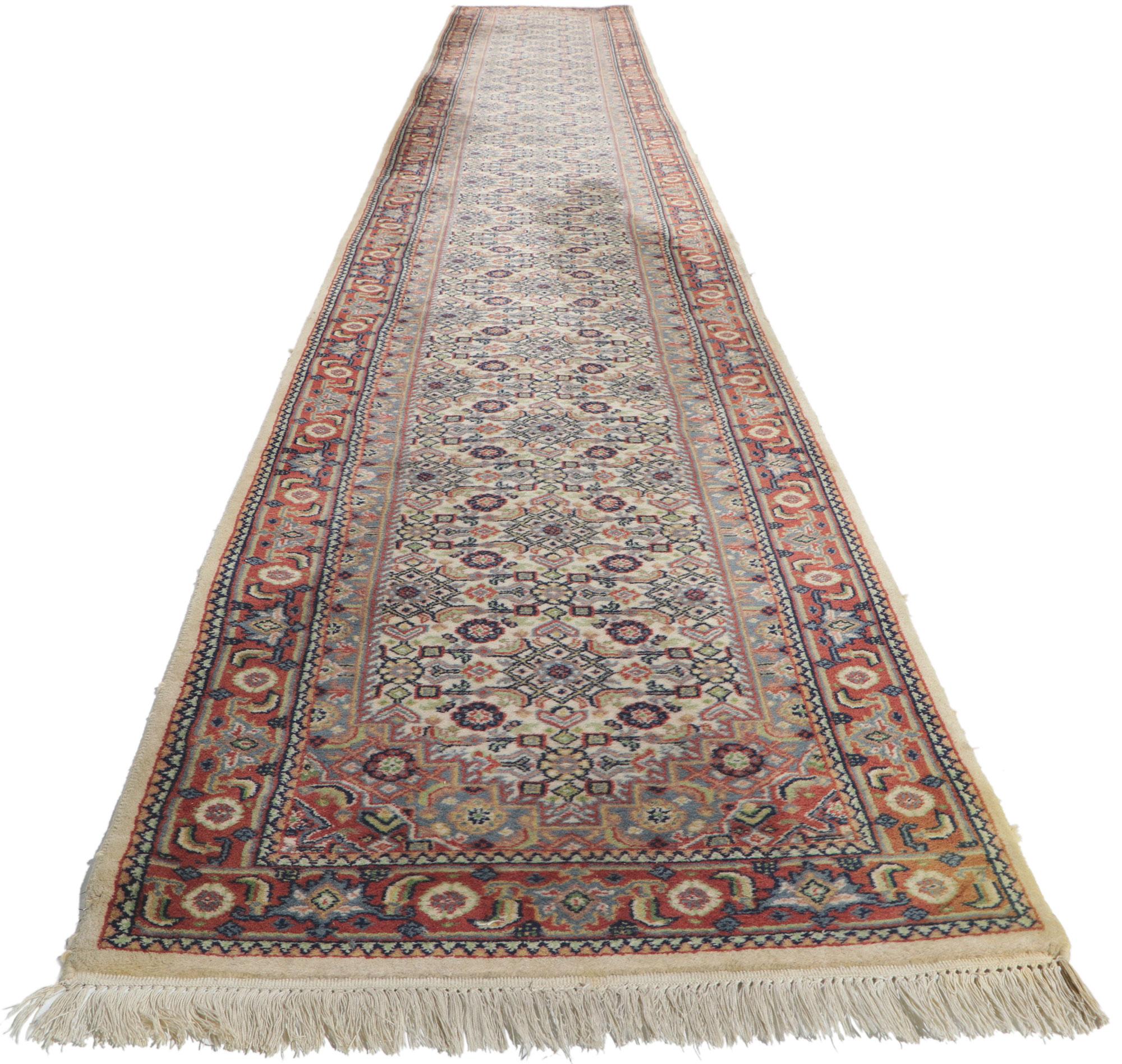 Malayer Vintage Persian Bijar Style Indian Runner with Herati Design For Sale