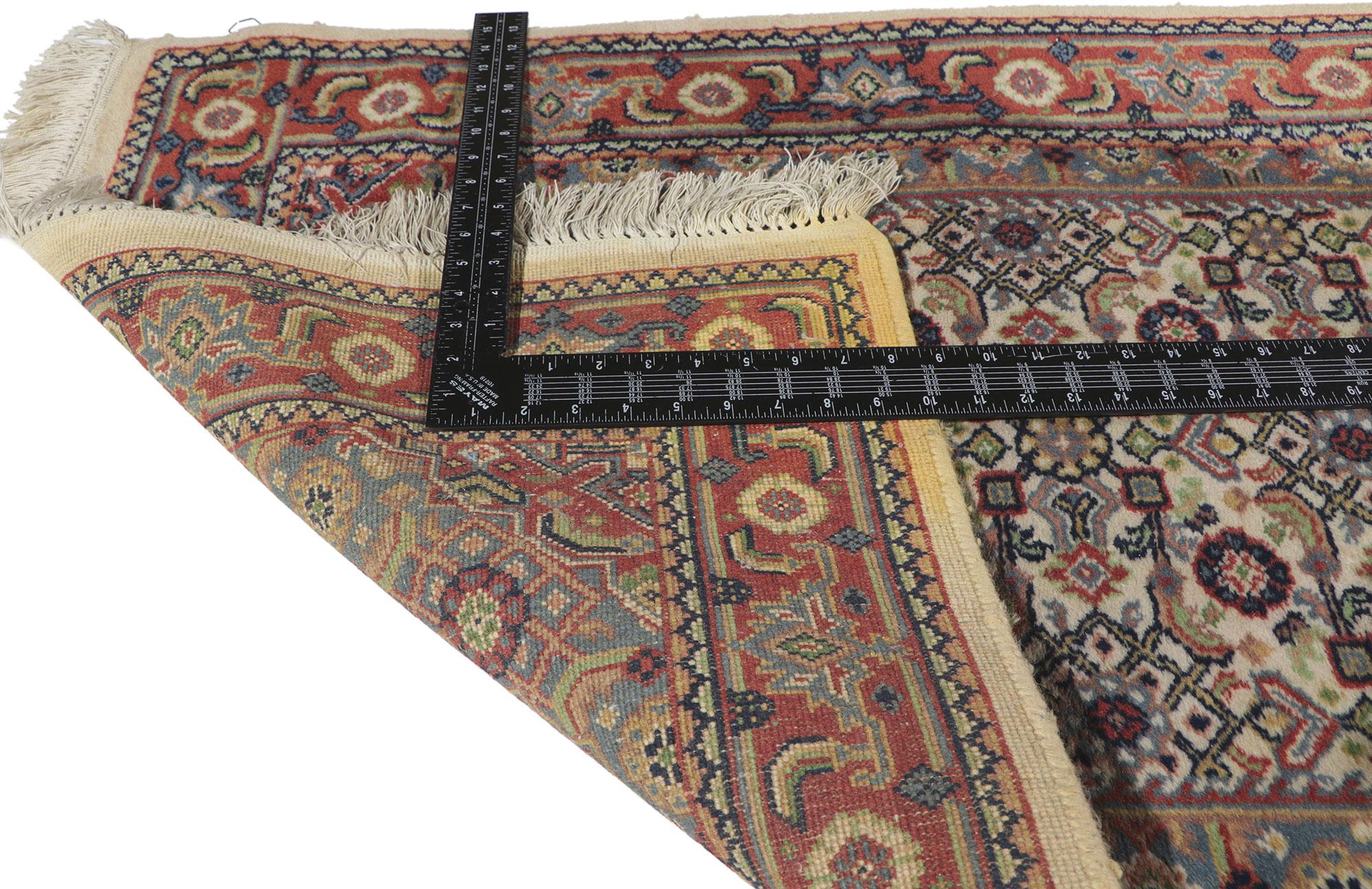 Wool Vintage Persian Bijar Style Indian Runner with Herati Design For Sale