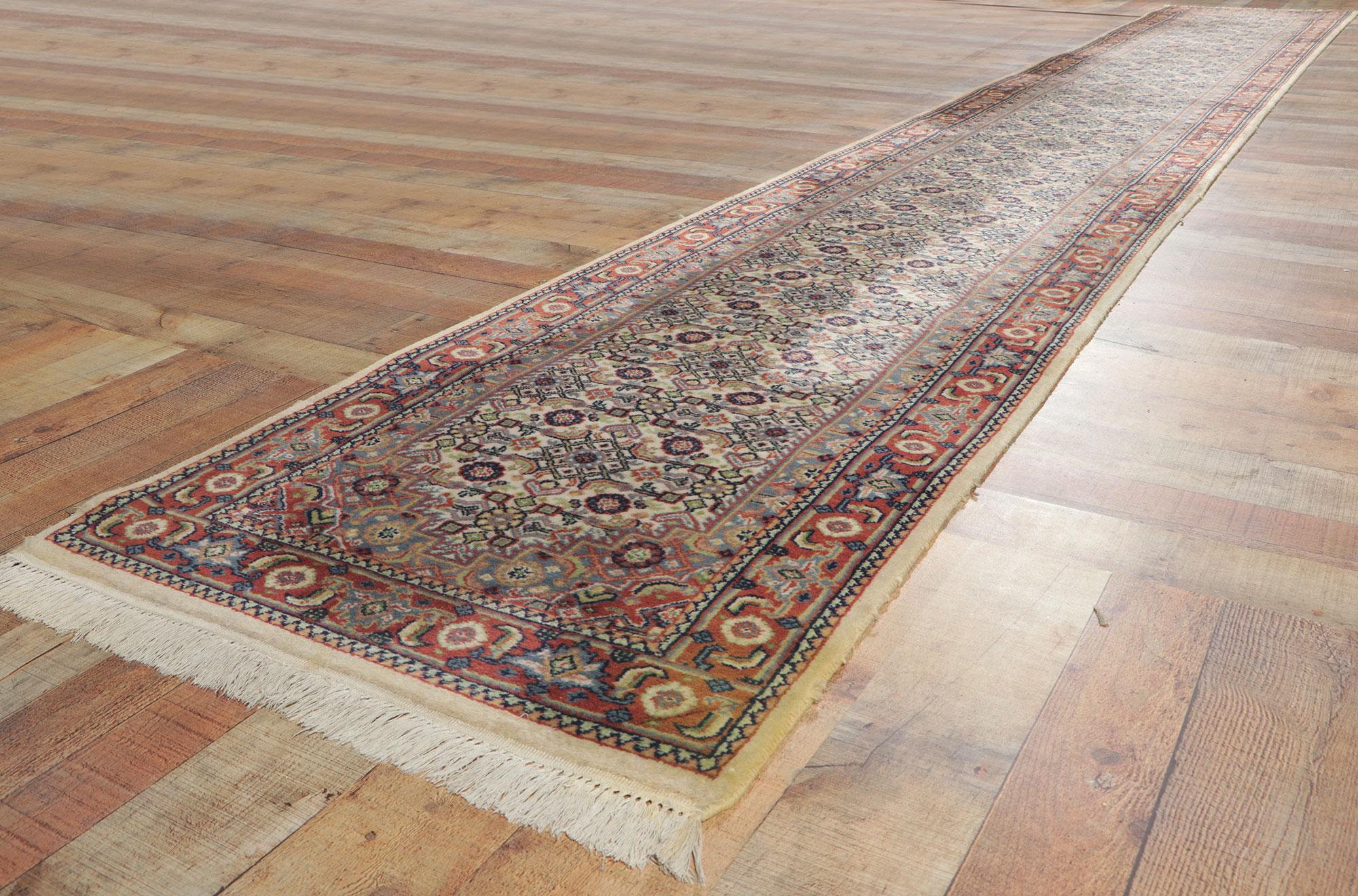 Vintage Persian Bijar Style Indian Runner with Herati Design For Sale 1