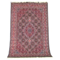 Vintage Persian Bijar Wool 6x9 Red, Black & Ivory Handmade Area Rug