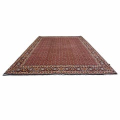 Vintage Persian Bijar Wool 8x11 Red, Ivory & Black Handmade Area Rug