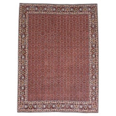 Vintage Persian Bijar Wool 8x11 Red, Ivory & Black Handmade Area Rug