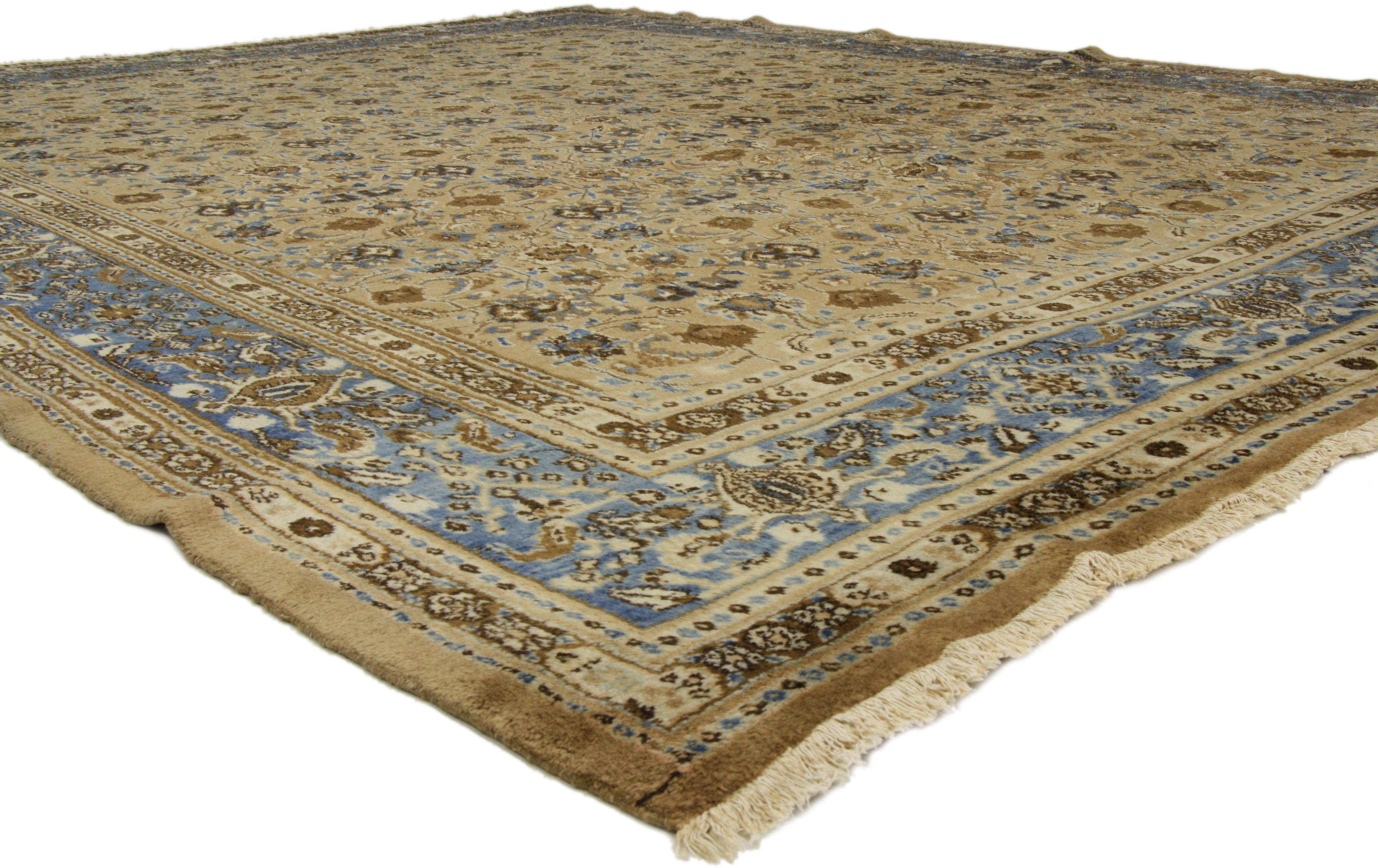 75600 Vintage Persian Birjand Area rug with Traditional style. This hand knotted wool vintage Persian Birjand area rug features an all-over Classic Herati design. The all-over Herati pattern is among the most widespread and well known of all Persian