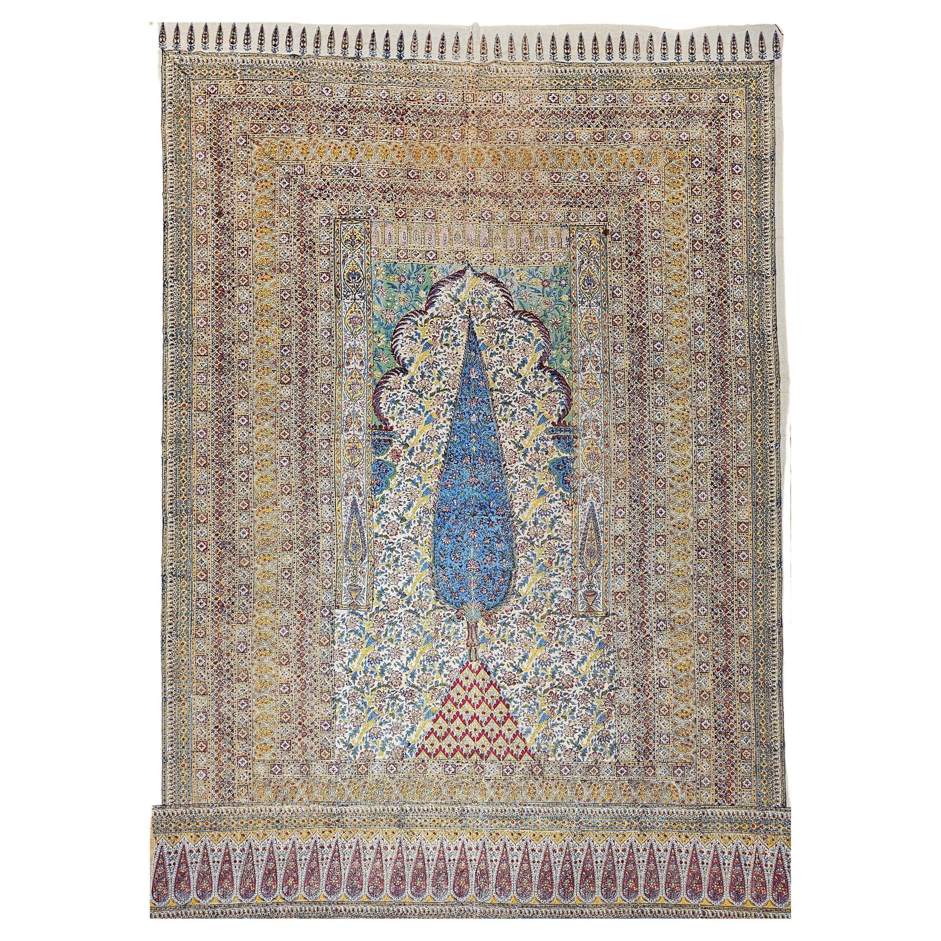 Tejido persa vintage estampado en bloque (Kalamkari) en venta