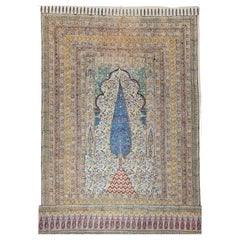 Textile persan vintage imprimé en ivoire, jaune, vert, bleu