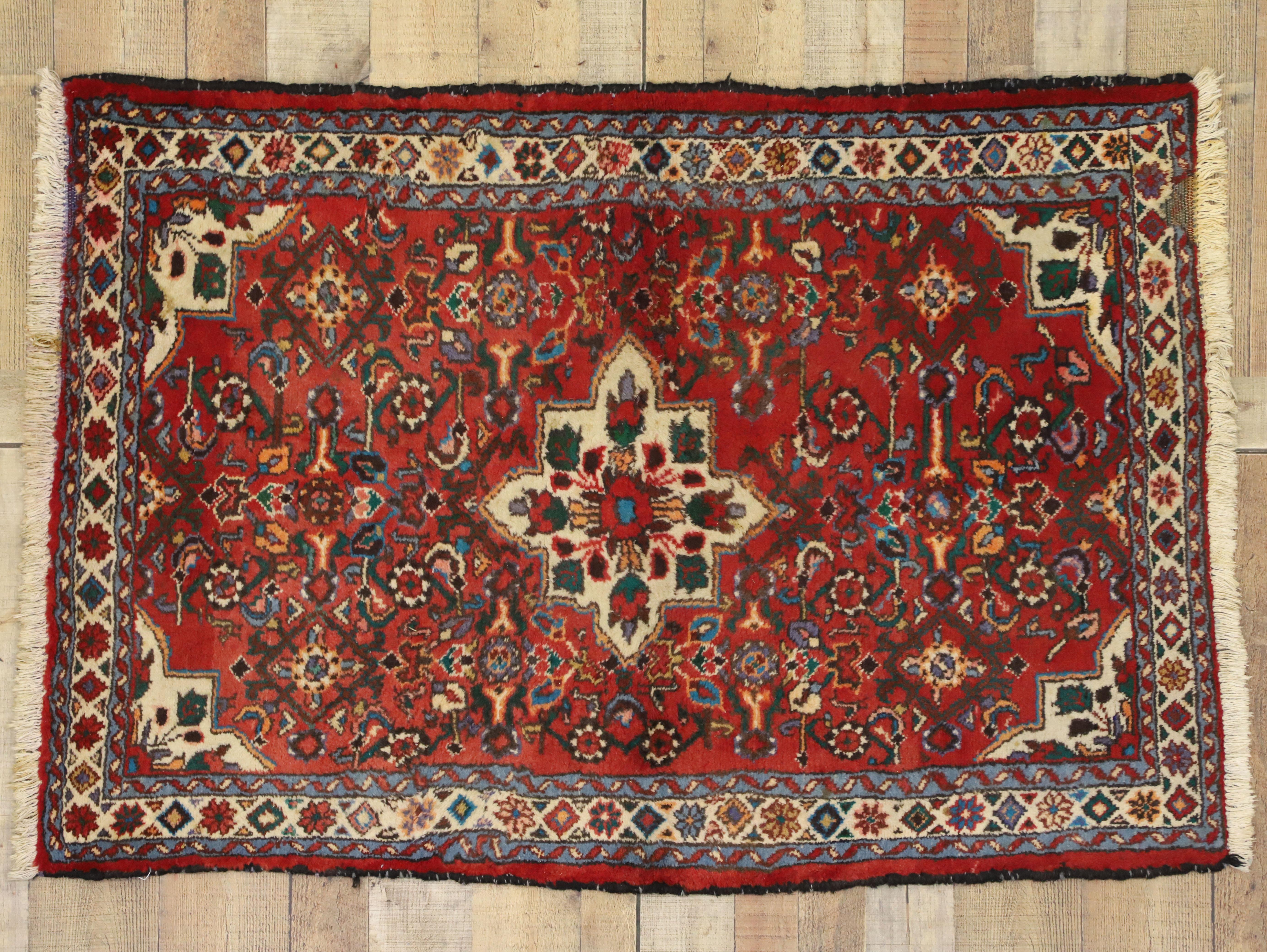 Wool Vintage Persian Borchelou Hamadan Rug, Entry or Foyer Rug For Sale