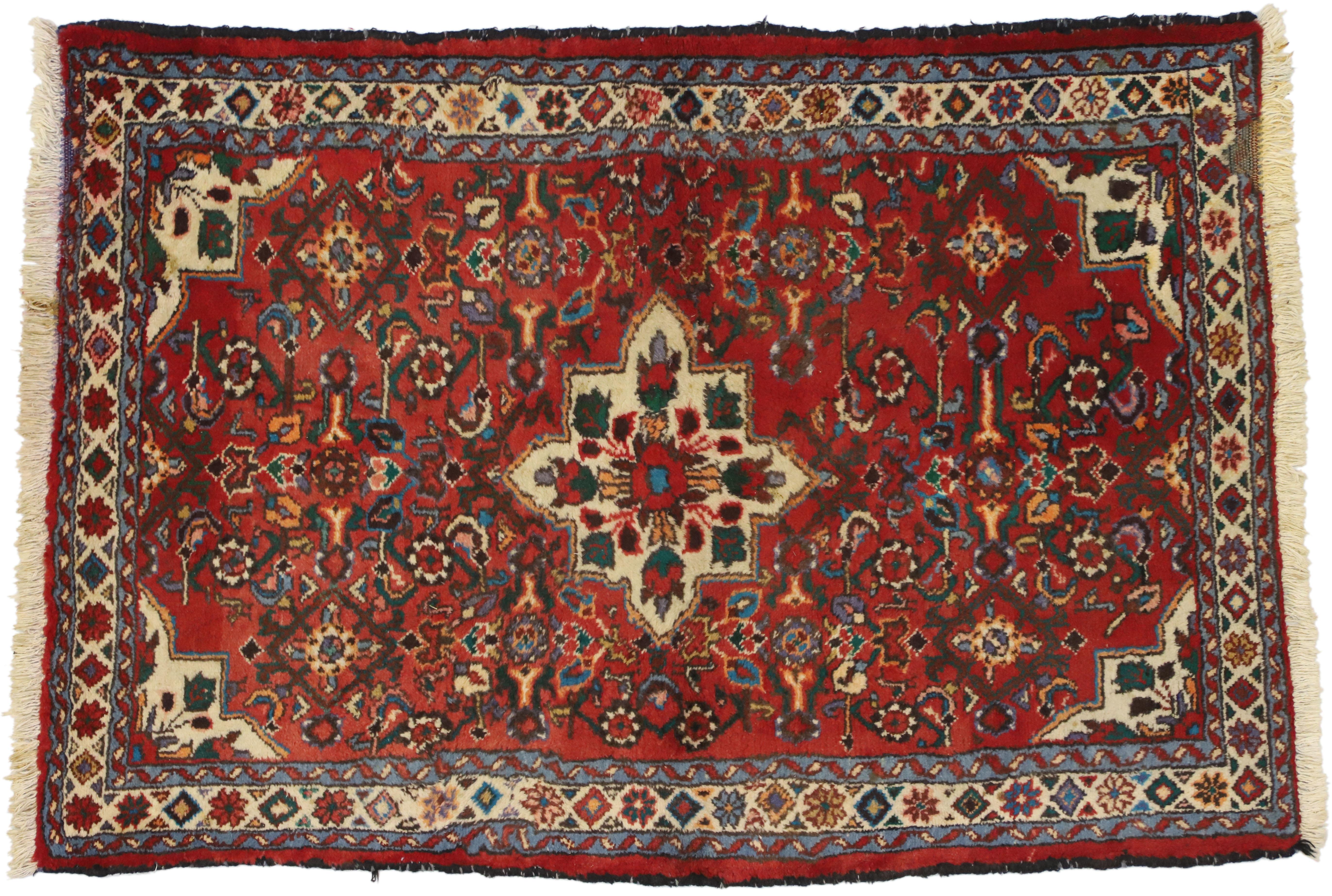 Vintage Persian Borchelou Hamadan Rug, Entry or Foyer Rug For Sale 1