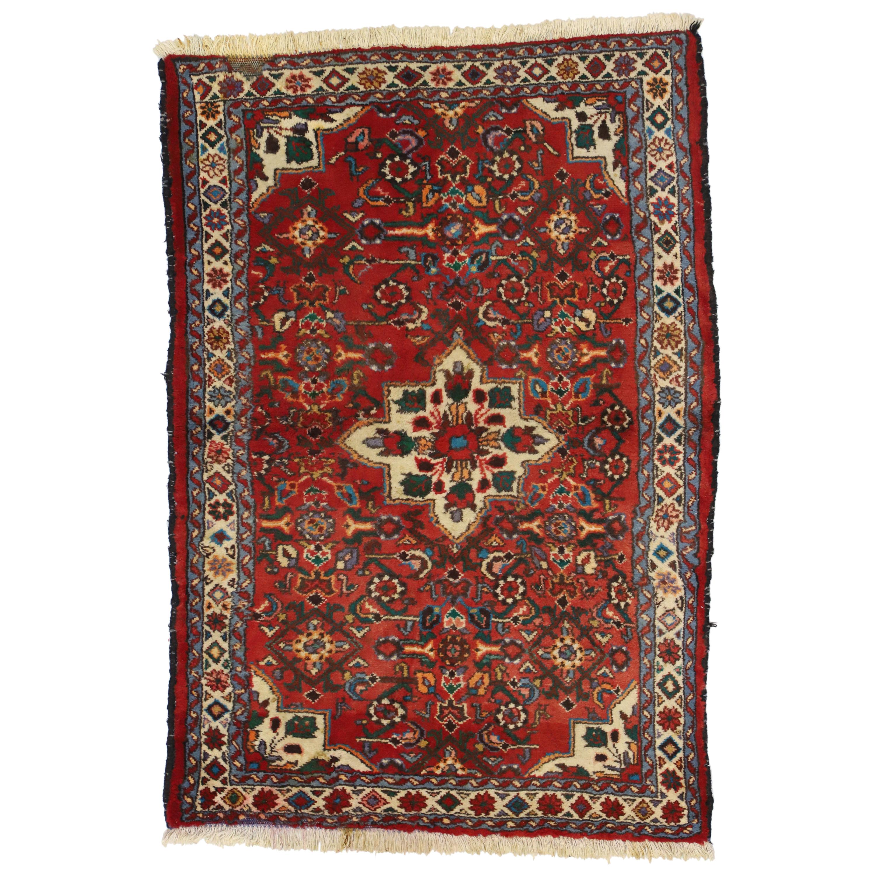 Tapis persan vintage Borchelou Hamadan, tapis d'entrée ou de chambre