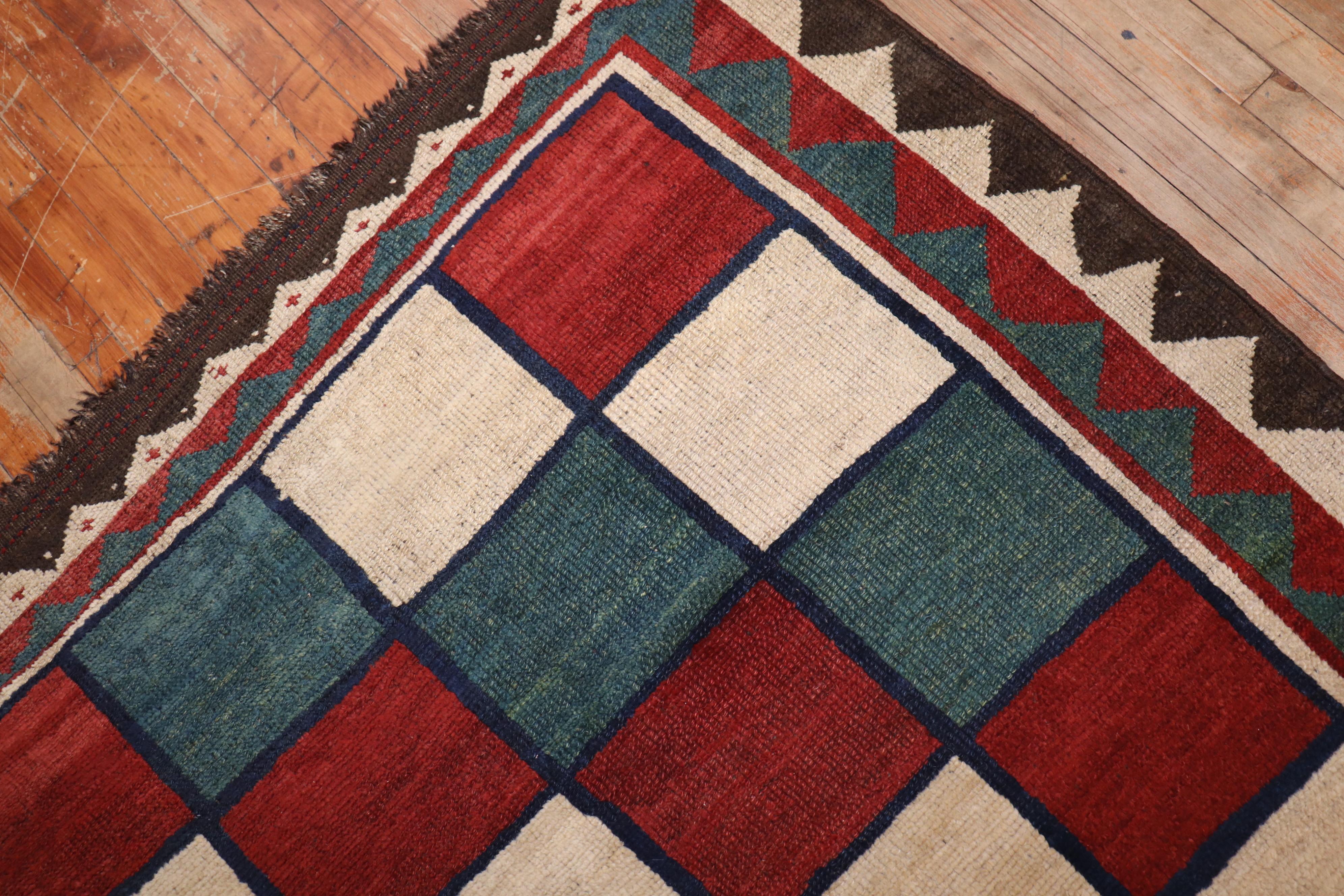 Vintage Persisch Box Muster Gabbeh Teppich (Moderne der Mitte des Jahrhunderts) im Angebot