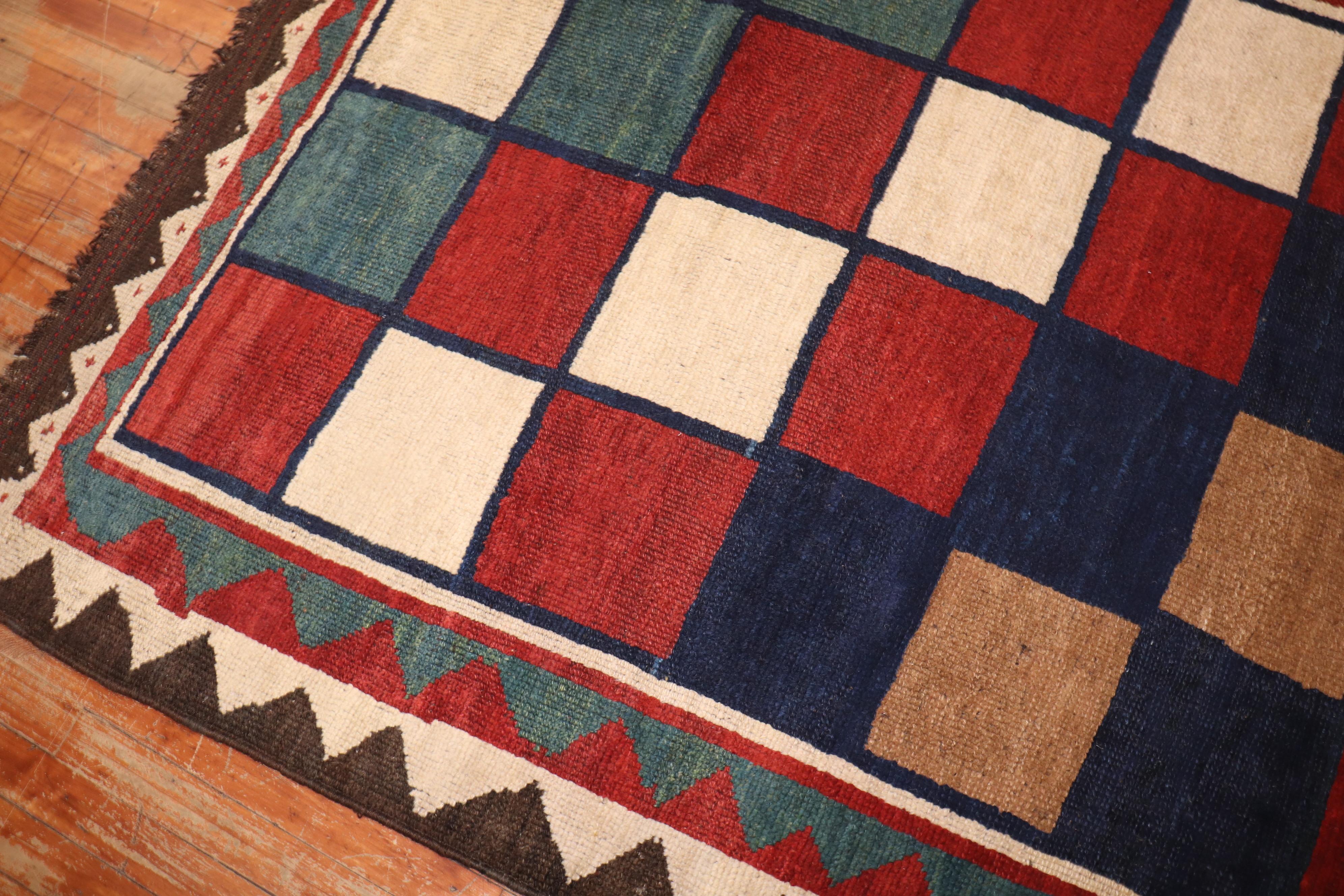 Hand-Knotted Vintage Persian Box Pattern Gabbeh Rug For Sale