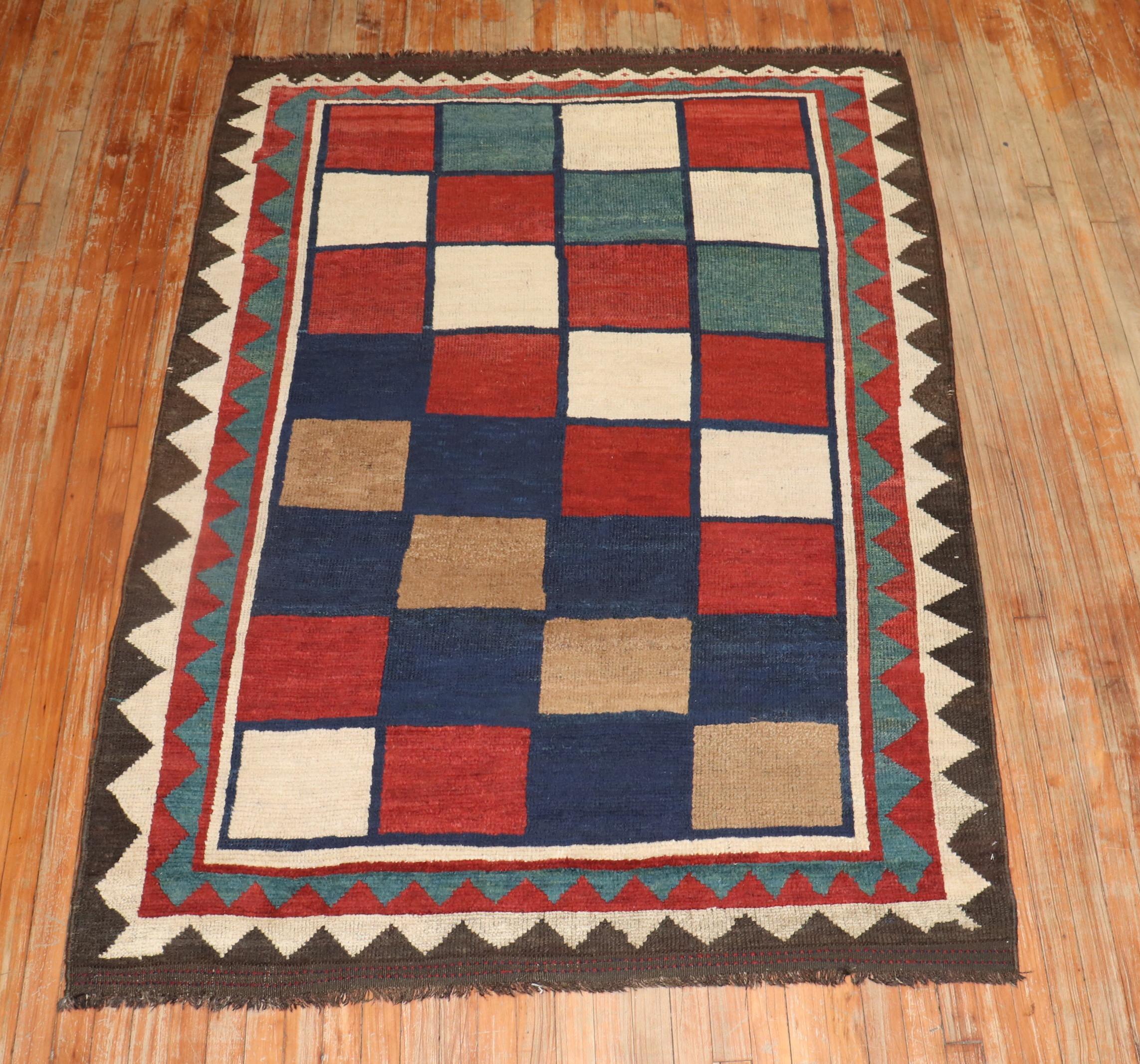 20th Century Vintage Persian Box Pattern Gabbeh Rug For Sale