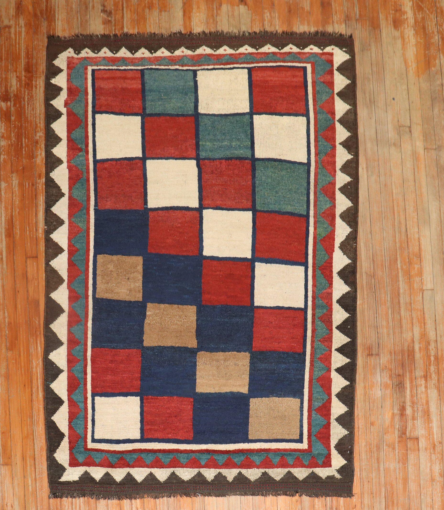 Wool Vintage Persian Box Pattern Gabbeh Rug For Sale