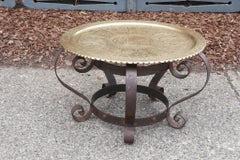 Vintage Persian Brass Tray Set on Wrought Iron Base